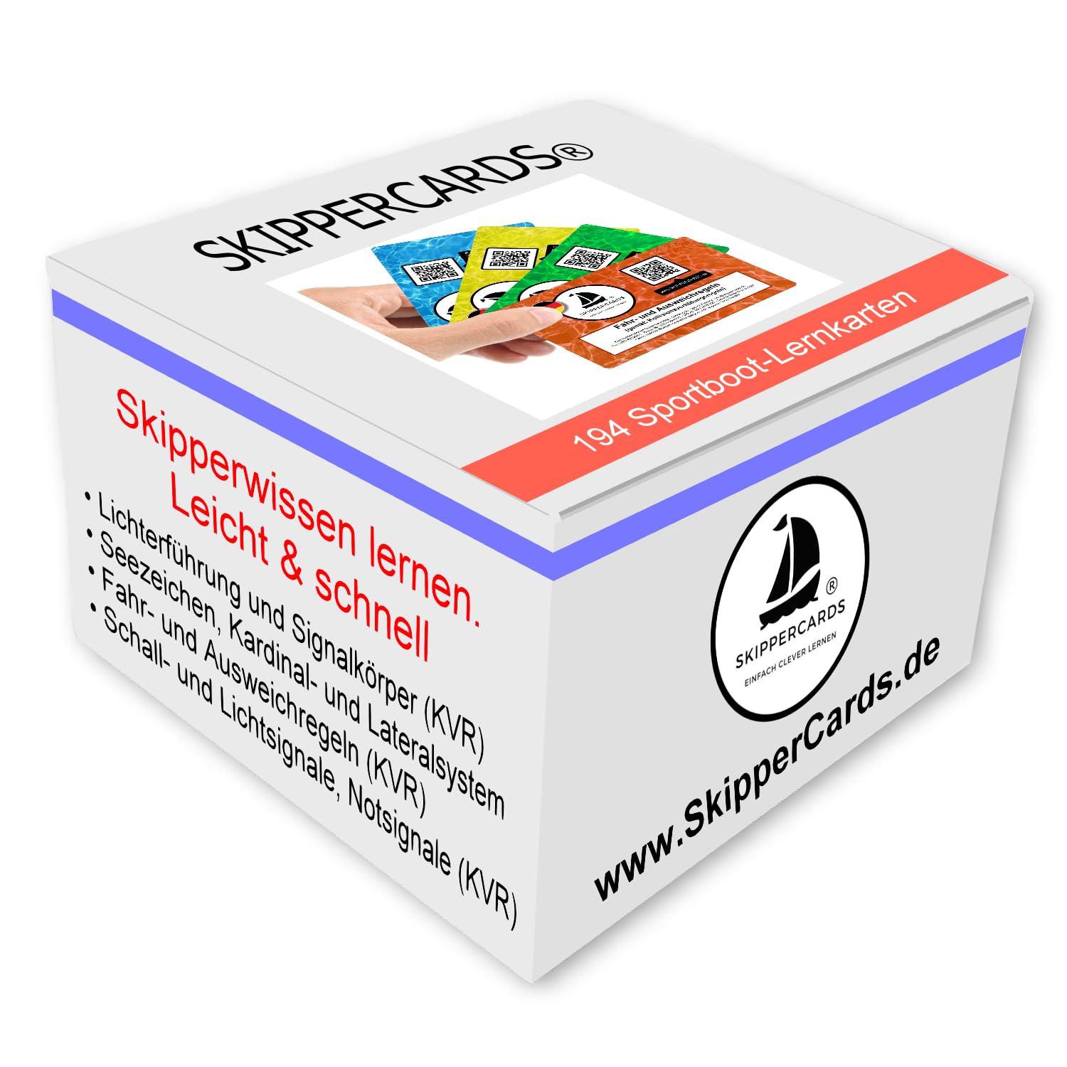 Skippercards Complete Box - 194 Sports Boat Flashcards - Sea Sign, Light Guide, Evasion Rules, Sound Signals - Ideal Accessory for Sports Boat Driving Licence Sea, Sailing and Boating Sports