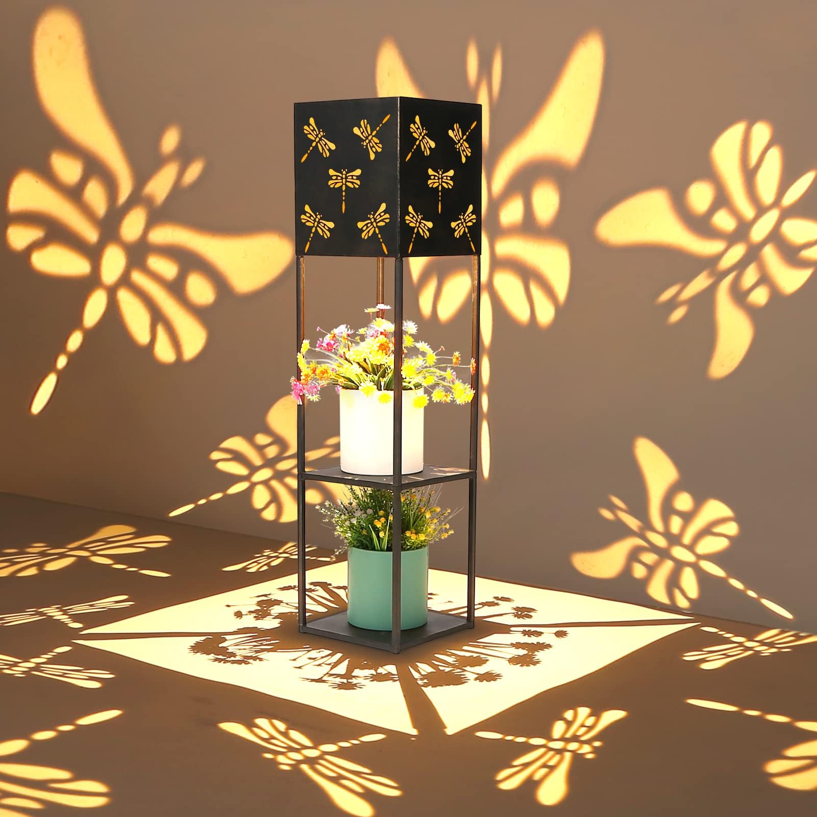 Lampada Solare Da Esterno A 2 Piani Con Fioriera E Motivo Farfalla - Luce LED Calda, Impermeabile IP65, 80,7 Cm, Per Giardino E Terrazzo - 3