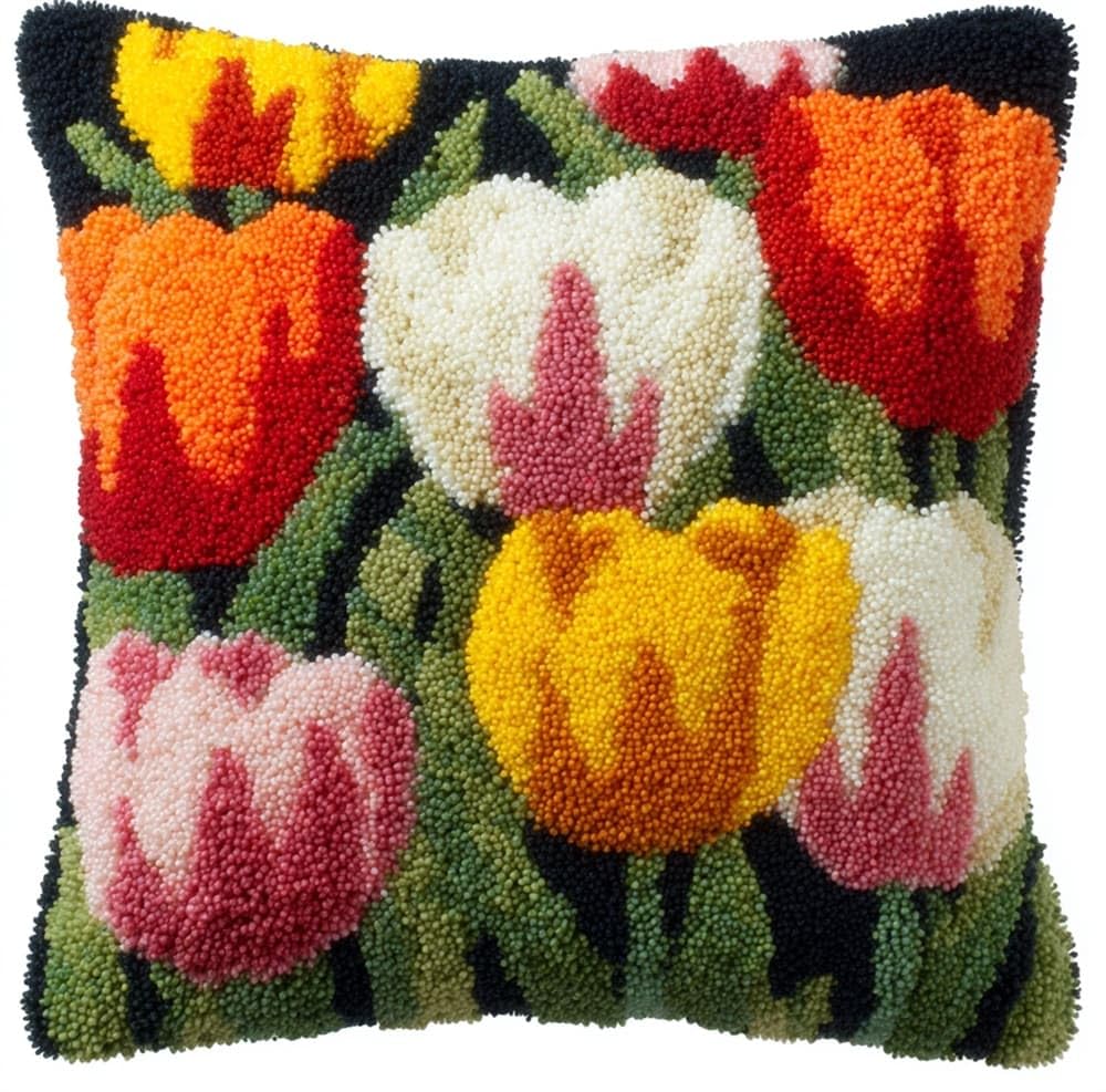 FWRTYCB Latch Hook Pillow Kits for Adults Tulips Knitting Kits Cushion