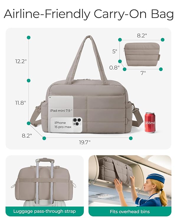 BAGSMART Gym Bag for Women, 2-PC Puffer Travel Duffle Bag Carry On Tote Bag by BAGSMART - Used condition - Image 3