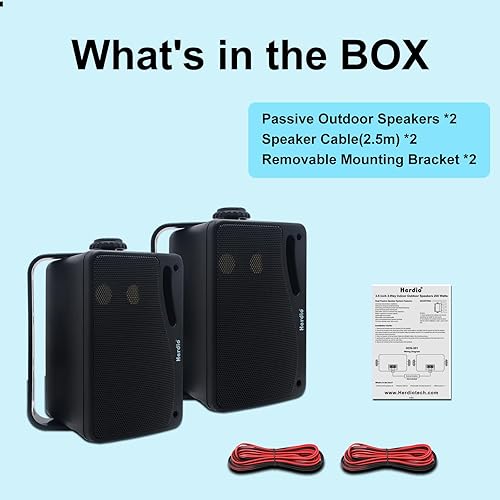 Miniatura 6 de Herdio Altavoces pasivos para exteriores de 3.5 pulgadas con cable, impermeables, 200 W, 3 vías, de montaje en pared, con sonido superior,