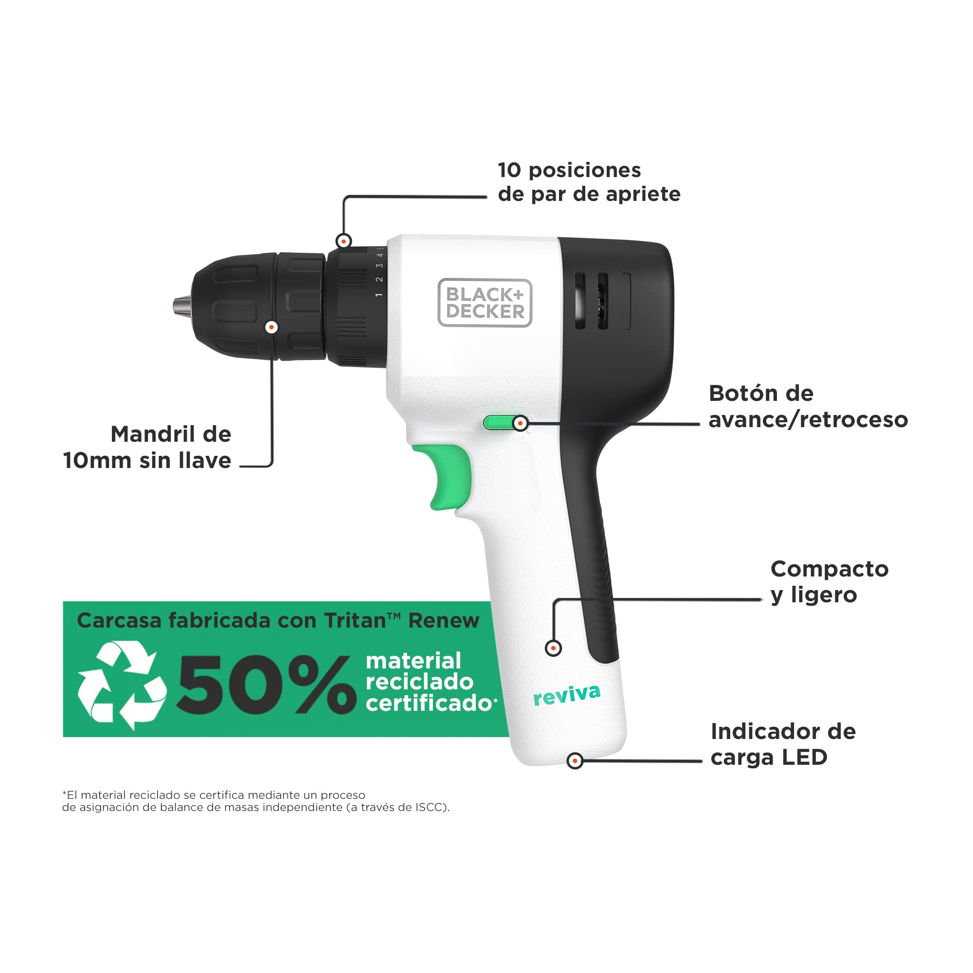 BLACK+DECKER REVIVA REVDD12A80-QW - Taladro atornillador 12V, Velocidad variable, 80 accesorios