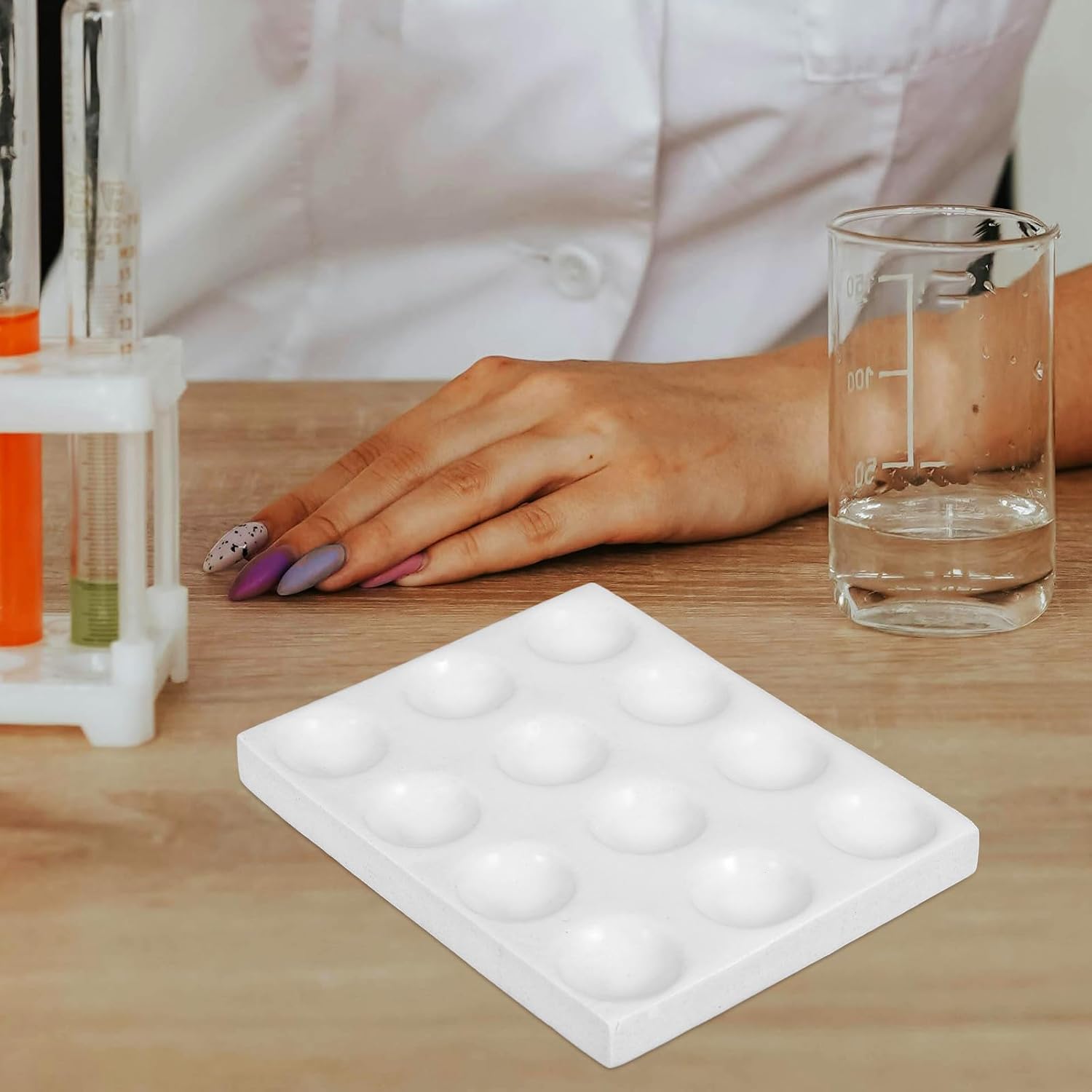 SEWACC Ceramic Reaction Plate 12 Holes Porcelain Spot Plate for Laboratory Chemical Testing Scientific Experiment Spot Board White Plate for Lab Use