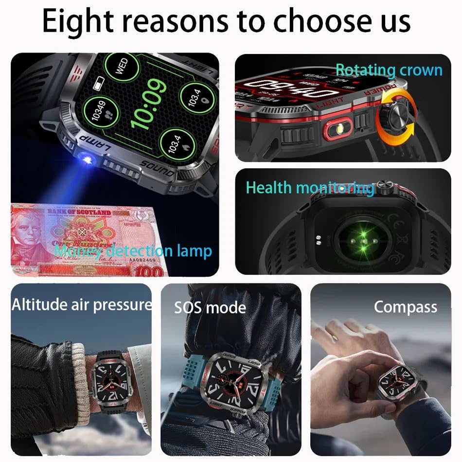 Dla Huawei Smart Watch dla Xiaomi wojskowy GPS inteligentny zegarek męski latarka kompas wodoodporny zewnętrzny sportowy tracker połączenia Bluetooth inteligentny zegarek (czarny silikonowy