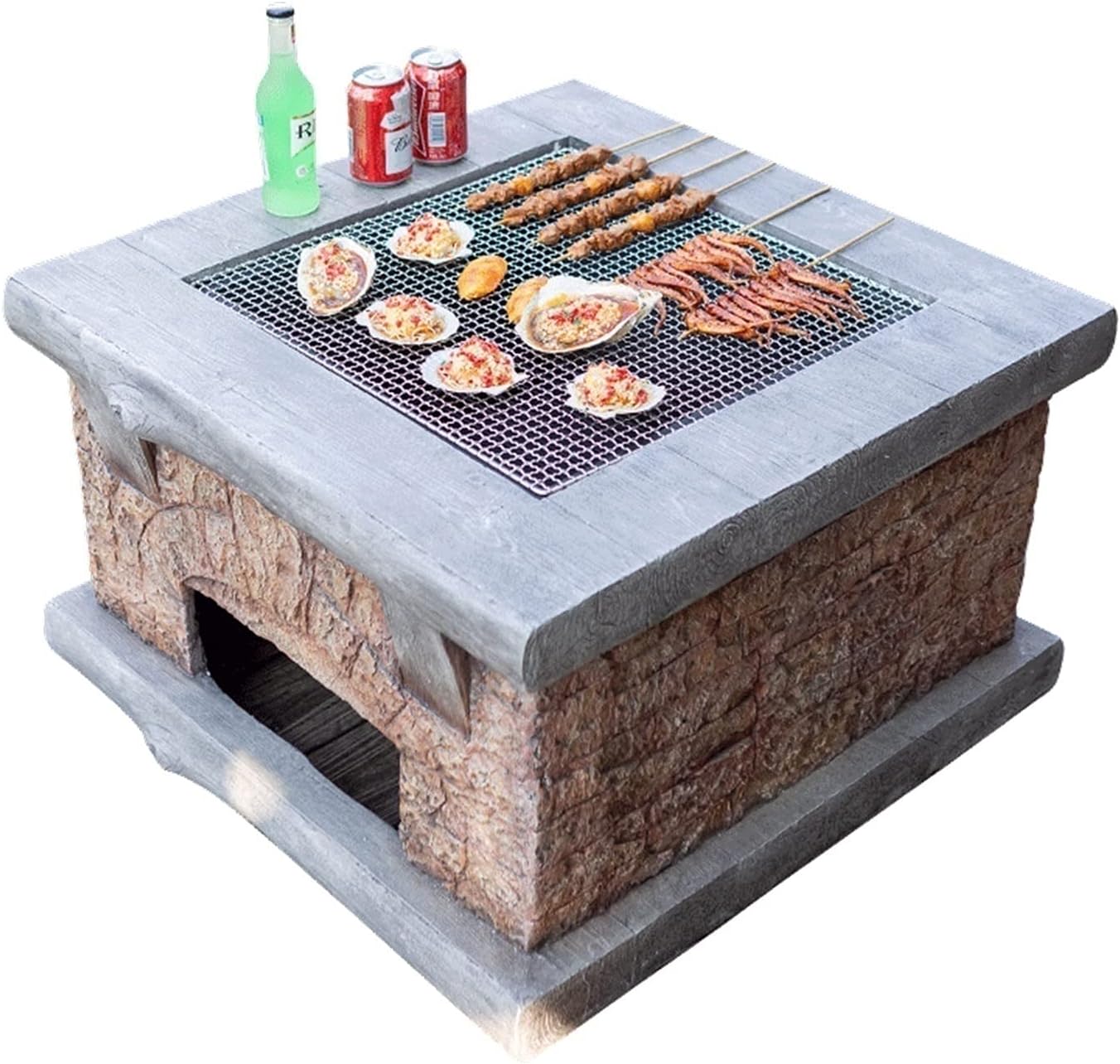 Outdoor Fire Pit Imitation Stone Outdoor Wood Fire Pit Sets, Backyard Patio Garden Fireplace BBQ Grill Stove, Magnesia Material, Anti-Freezing and Heat-Resistant