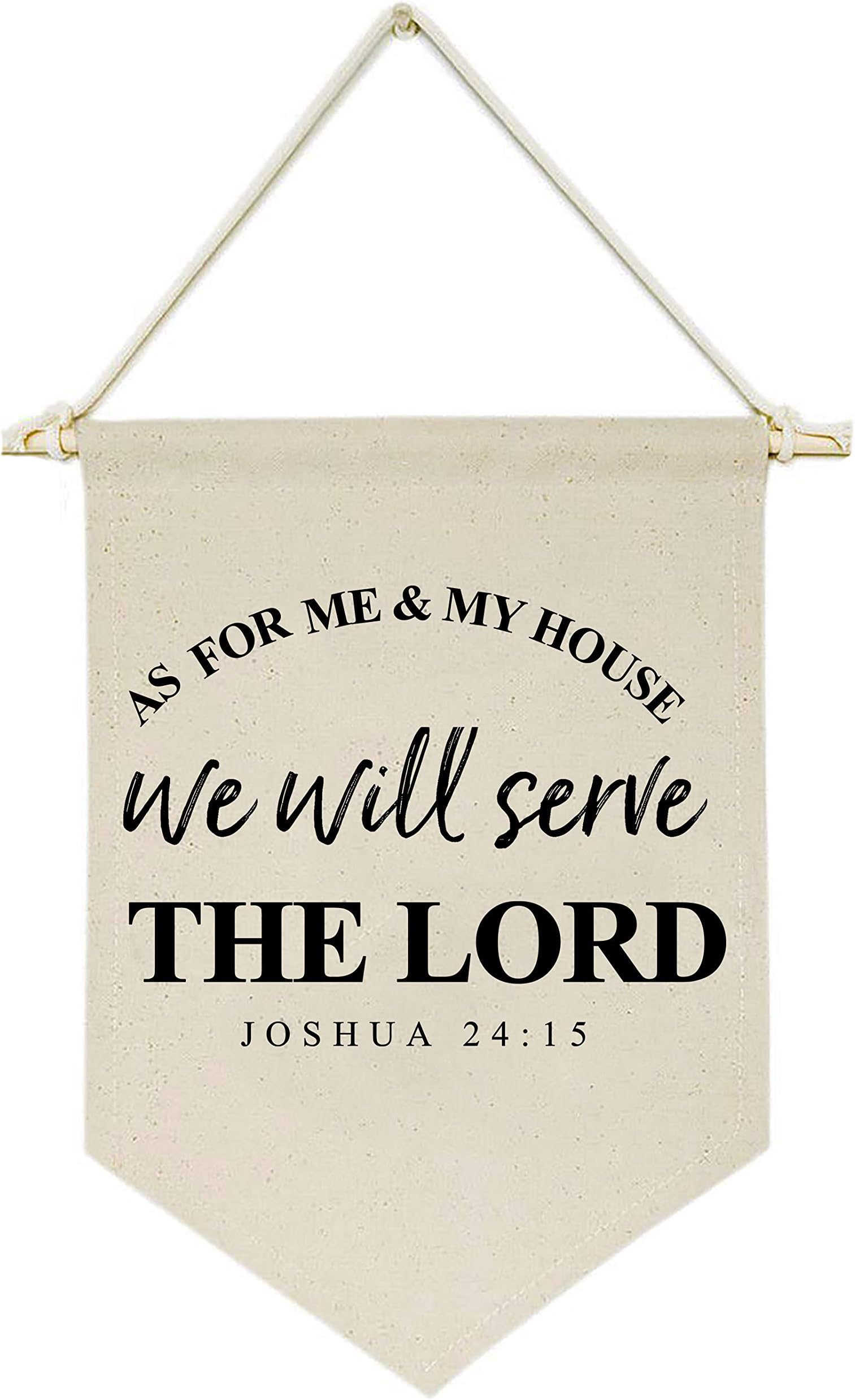 As For Me and My House, We Will Serve the Lord - Housewarming Gift - Canvas Hanging Flag Banner Wall Sign - Bible Verse Scripture Decor for New Home, Living Room, Bedroom, Front Porch