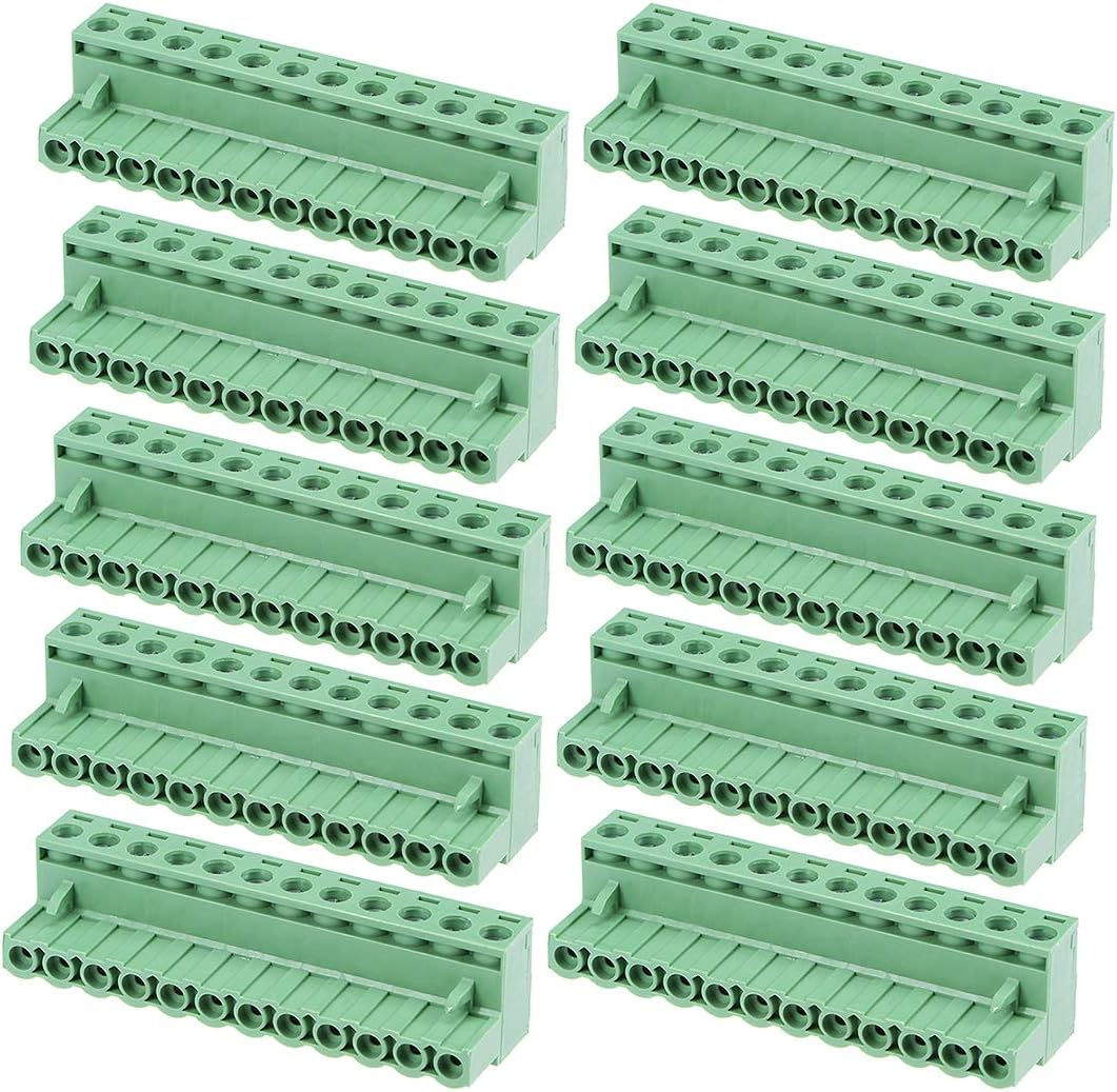 sourcing map 10pcs AC300V 15A 5.08mm Pitch 12P Flat Angle Needle Seat