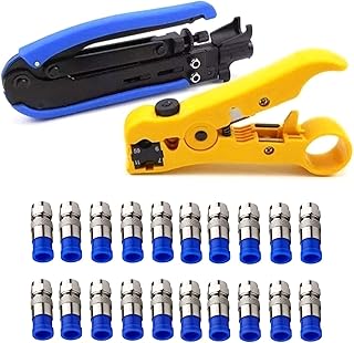 Gaobige Coax Crimper Tool Kit, Coaxial Compression Tool for rg6 rg59 rg11 with 1 Stripping Tool Cable Wire Stripper, 20pcs F Male rg6 Connectors