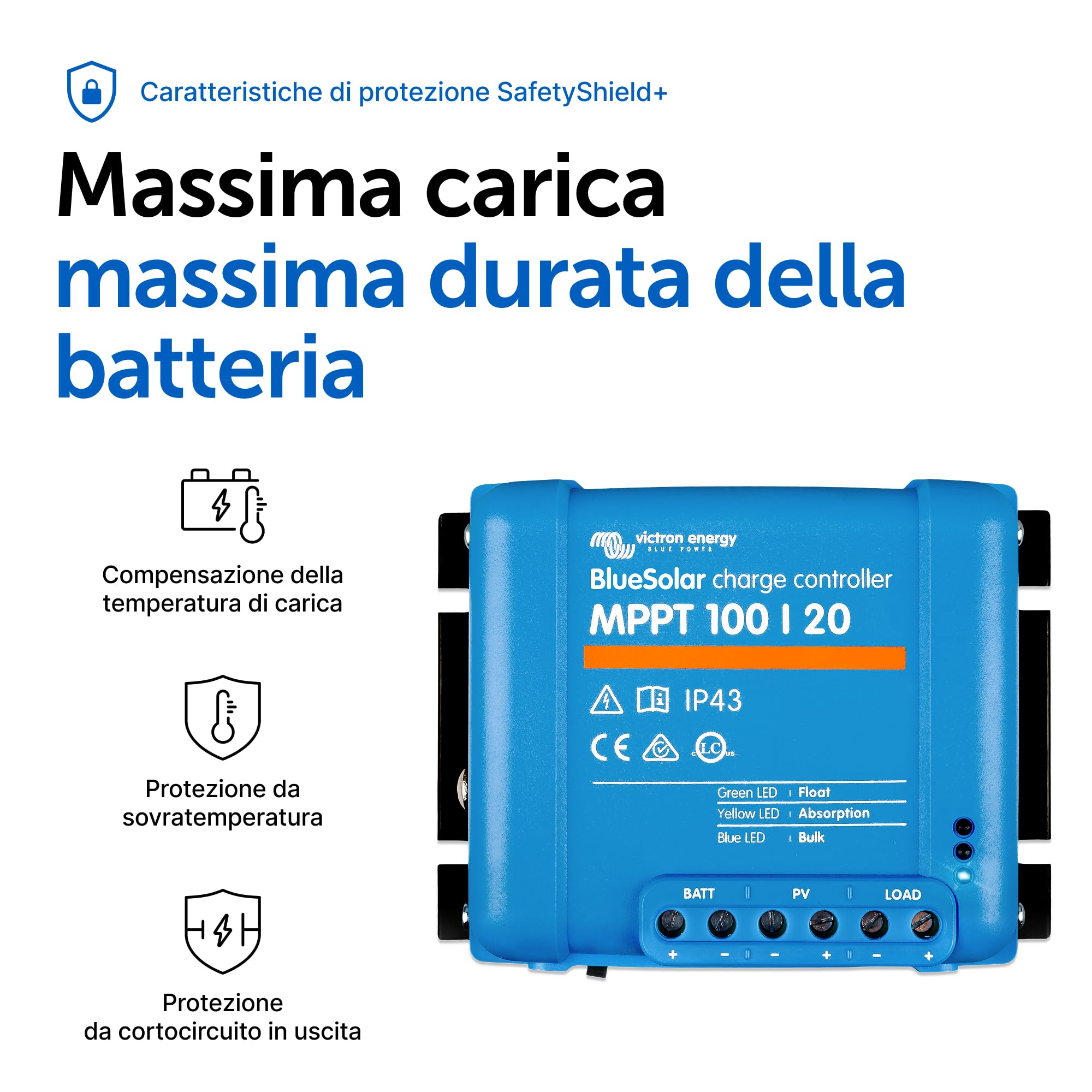 Victron Energy BlueSolar MPPT 100V 20 amp 48-Volt Regolatore di Carica Solare