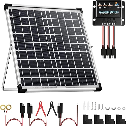 20W 12V Solar Panel Kit with Trickle Charger, Maintainer, and Adjustable Mount Bracket for Marine, Automotive, RV, Motorcycle, and Boat.