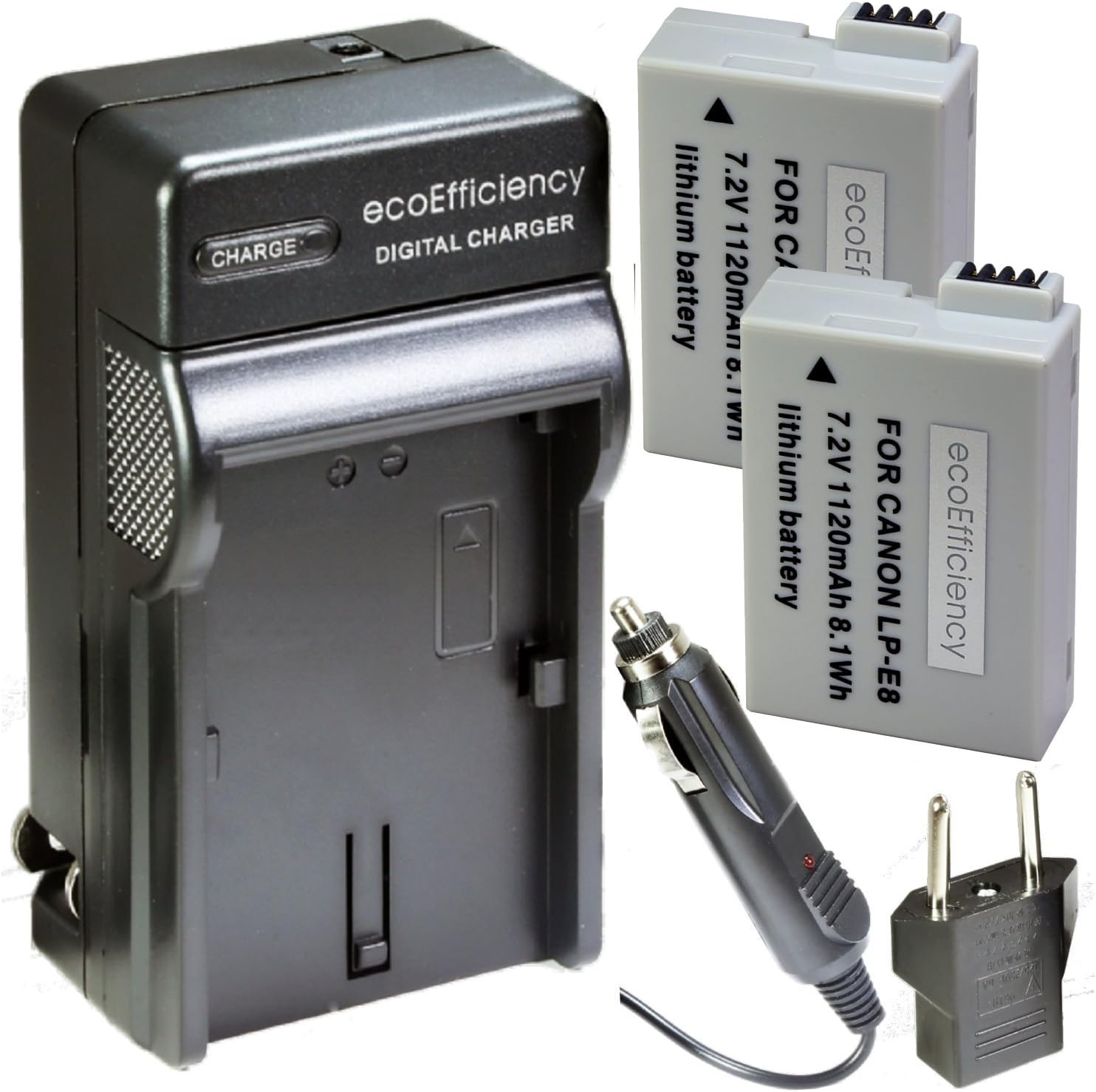 2-Pack of LP-E8 Batteries and Battery Charger for Canon EOS Rebel T2i, T3i, T4i, T5i, EOS 550D, EOS 600D, EOS 650D, EOS 700D DSLR Digital Cameras