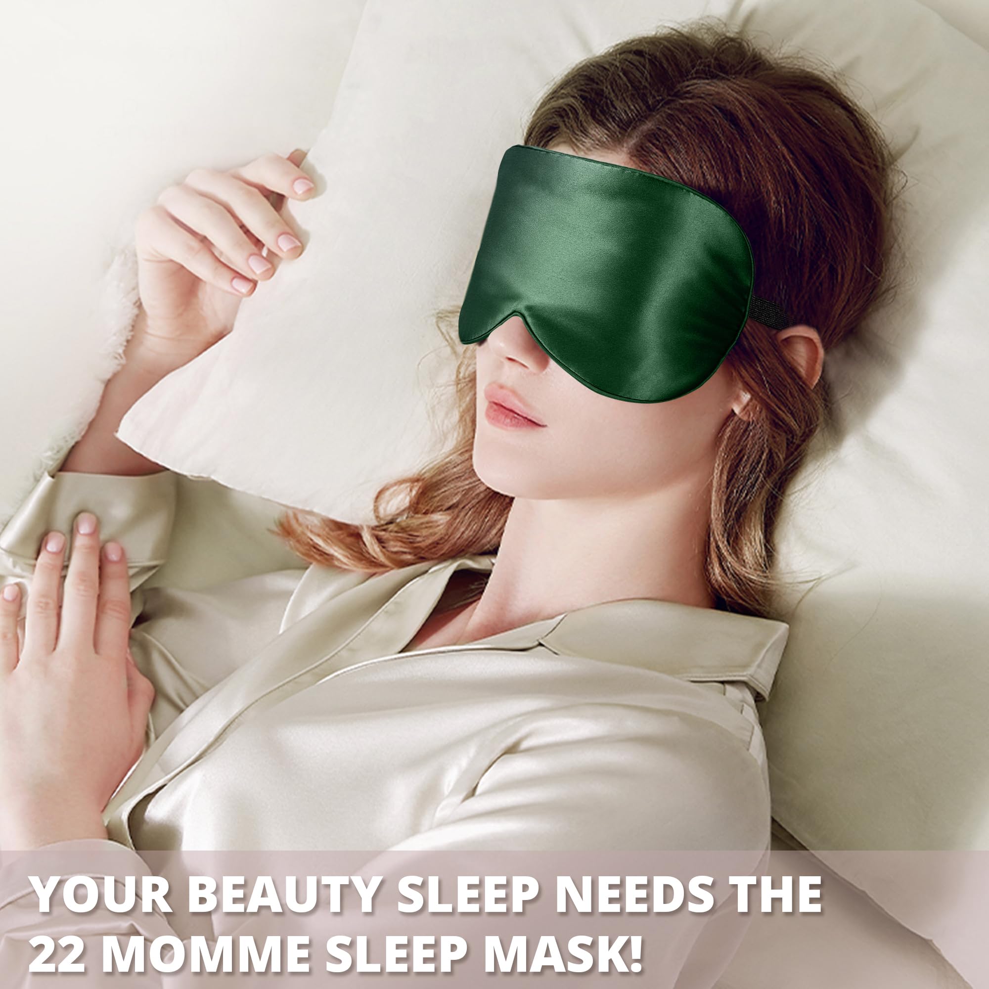 Mascherina per dormire, 100% seta di gelso, 22 momme, oscurante, con cinghie regolabili, per donne e uomini, imbottitura con 100% seta di gelso (verde)