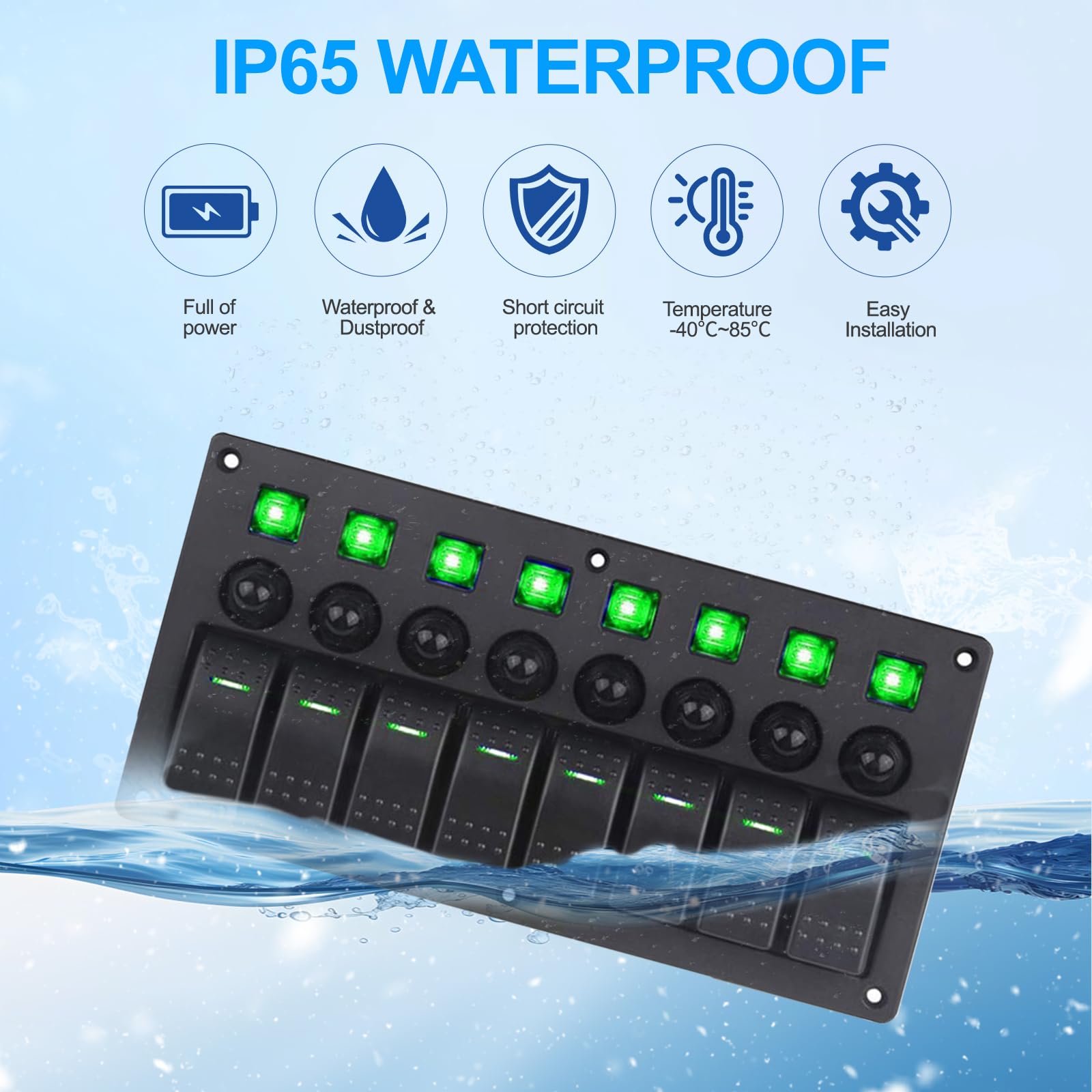 Geloo 8 Gang Pannello Interruttori a Bilanciere 12/ 24 V Interruttore a levetta Marine Barca Rocker Interruttori LED Luce ON-Off Alluminio IP65 Impermeabile per Auto, Barca, Camper