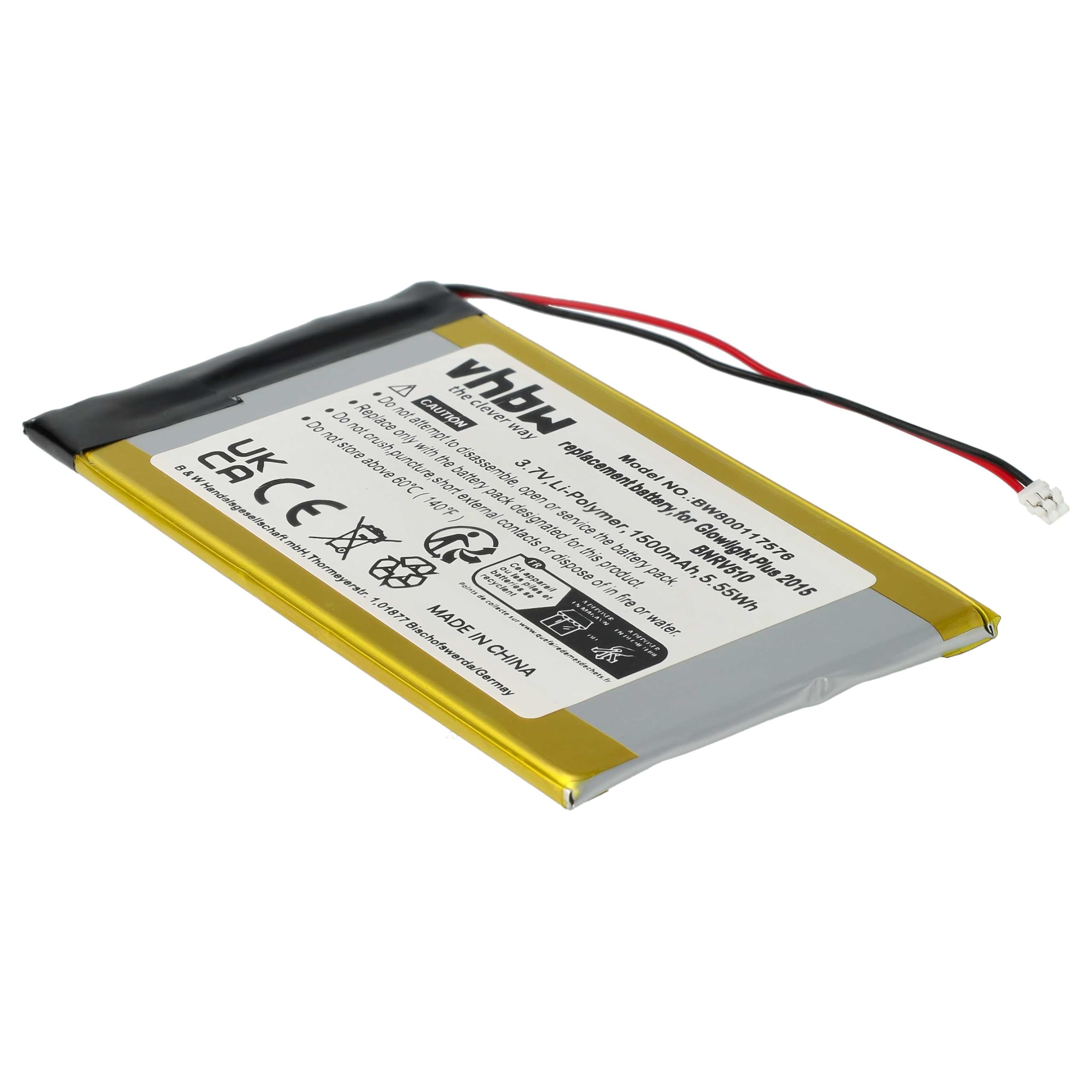vhbw Zapasowa bateria kompatybilna z czytnikiem e-booków Kobo Glo HD (1500 mAh, 3,7 V, litowo-polimerowy)