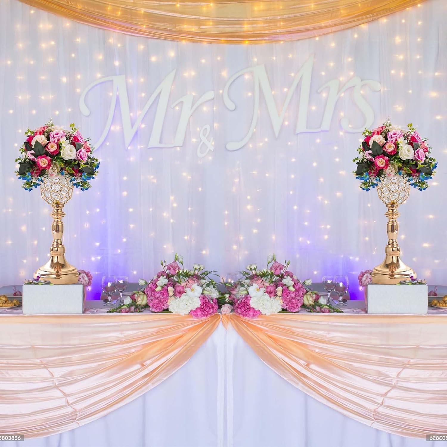 2pcs Elegant Crystal Trumpet Metal Centerpiece Vases, Wedding Table Decoration Flower Stand Tulip Shape Decor Artificial Flower Arrangement Vase for Wedding Restaurant Vase Home Decor (Gold)