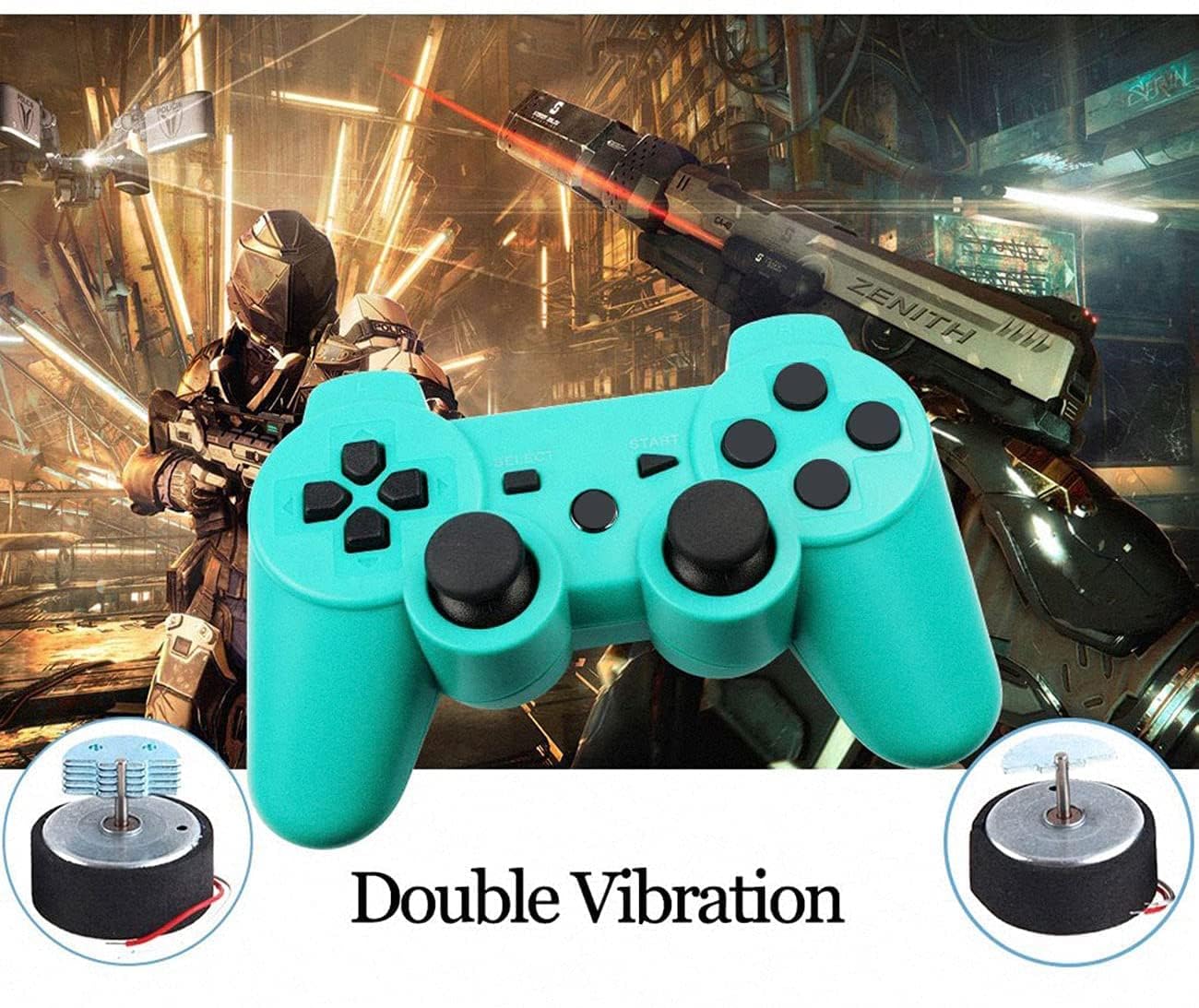 PS-3 Controller 2 Pack, Dual Shock 3 Wireless Gamepad Joystick for PlayStation 3, Compatible with PS-3 Console, Ergonomic Design, Rechargeable Battery, Vibration Feedback - 2 Controllers in Set