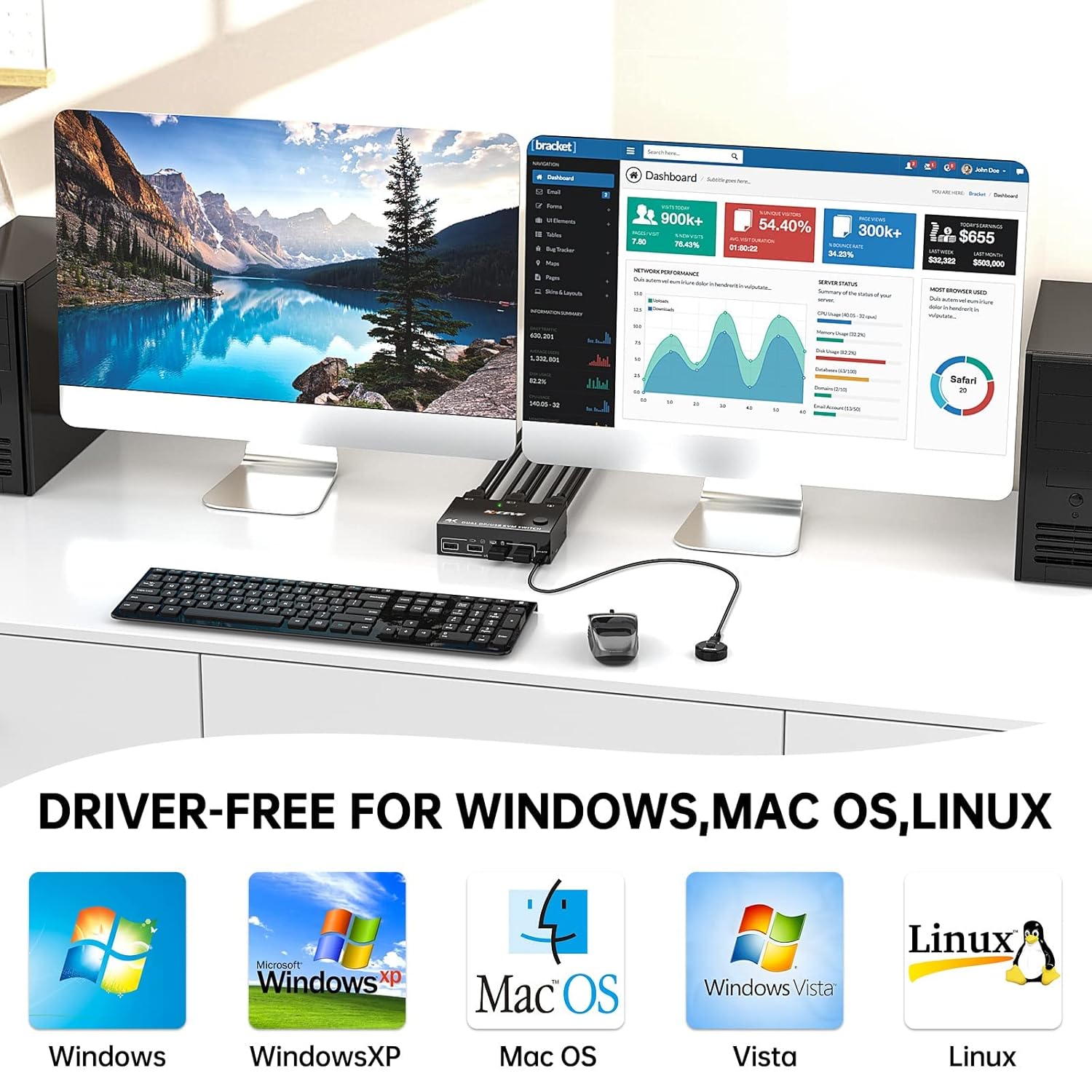 Icons representing various operating systems: Windows, Windows XP, Mac OS, Windows Vista, Linux