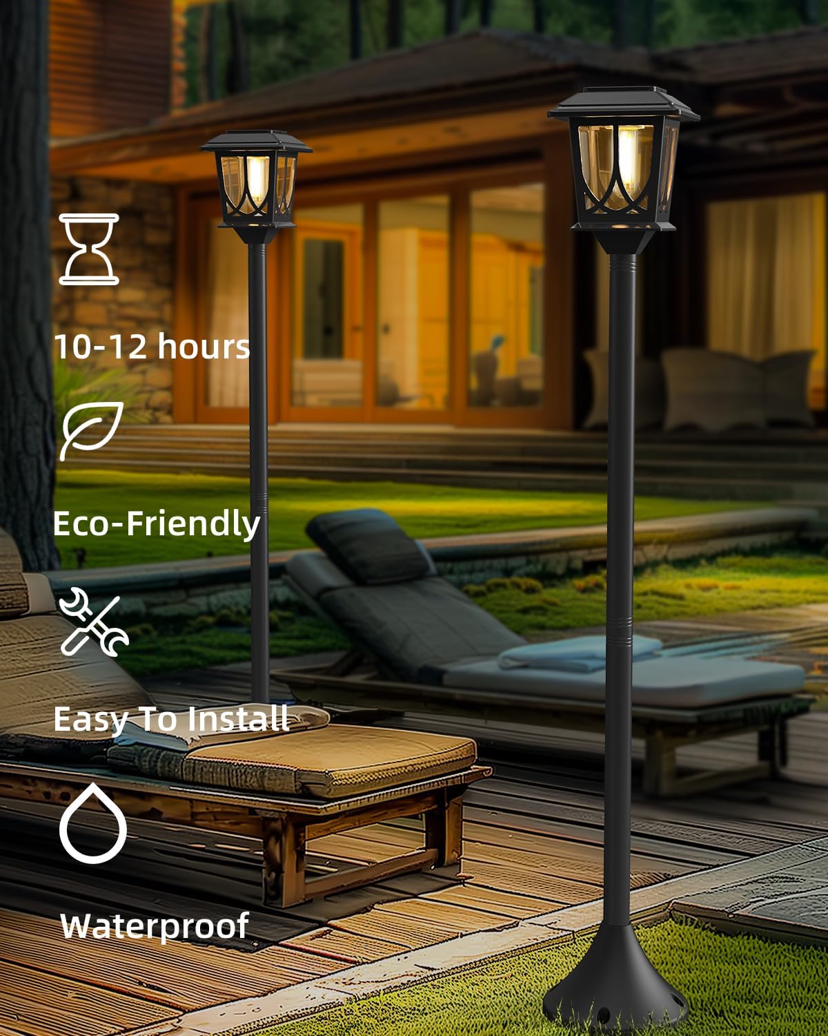 ILANCK 2 Pack Solar Lamp Post Lights Outdoor, 40" H Solar Pole Lights for Outside Dusk to Dawn, Waterproof 3000K Warm White Floor Lamps for Patio Backyard Pathway (No Wiring Needed)