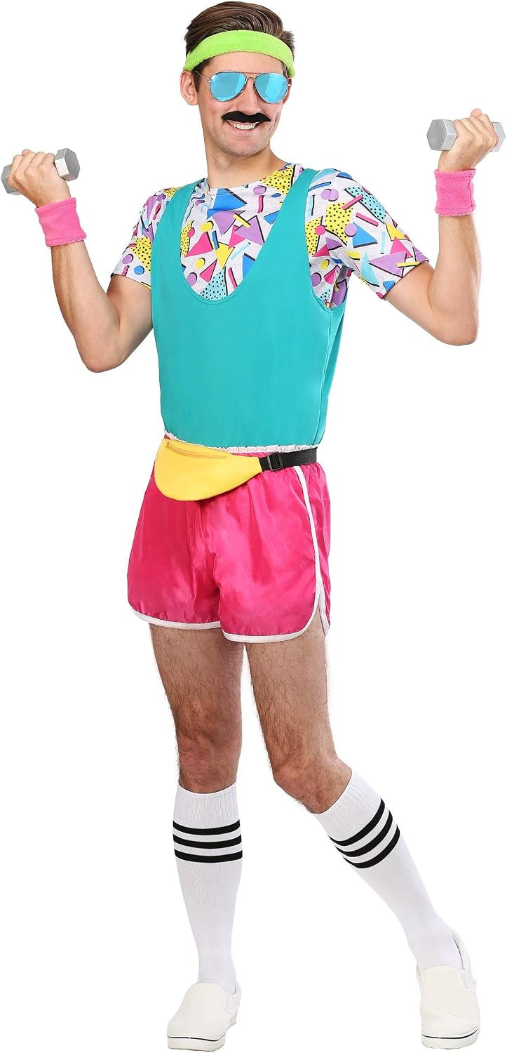 Retro 80's Workout Costume Men, Get Fit in Style with this Classic Aerobics Outfit