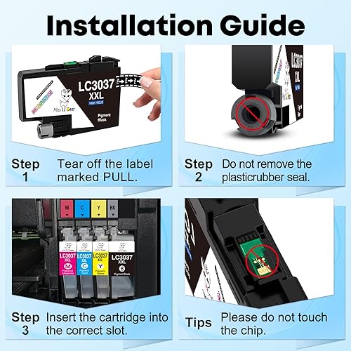 Miniatura 4 de Miss Deer LC3037 - Cartuchos de tinta compatibles para Brother LC3037 LC3037XXL LC3039, de alto rendimiento con MFC-J6945DW MFC-J5845DW XL