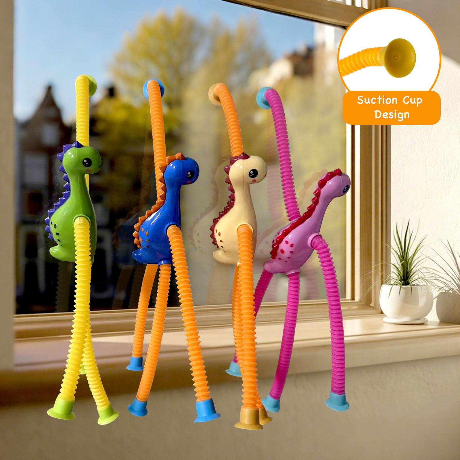 OptiPlay Fidget Toys, 4 PCS Telescopic Suction Cup Dinosaur Toy, Novel Funny Fidget - Image 4