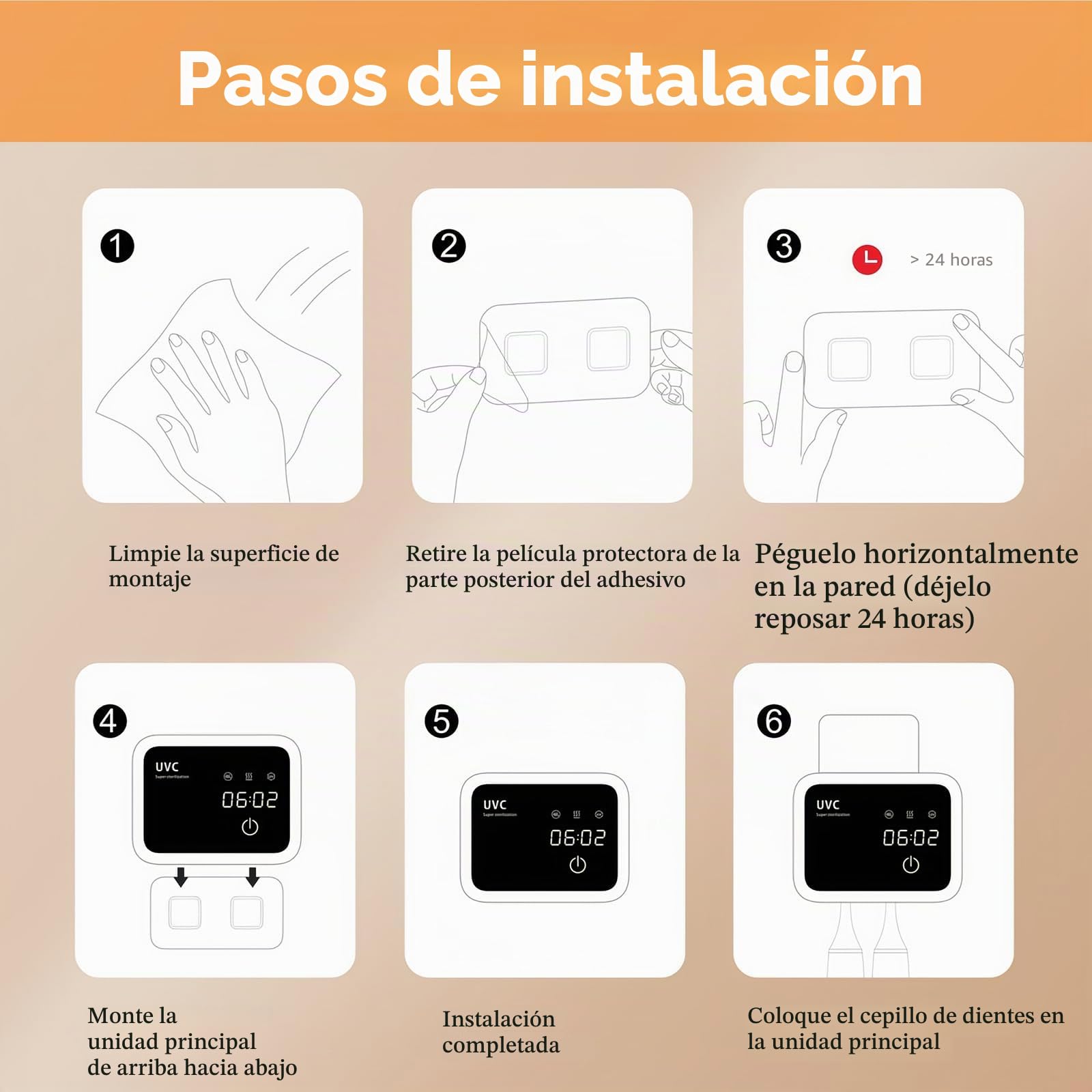 Maxspace Soporte para cepillo de dientes, esterilizador de cepillo de dientes UV, para montaje en pared, con secado, función de temporizador, desinfección para vasos de cepillos de dientes, sin