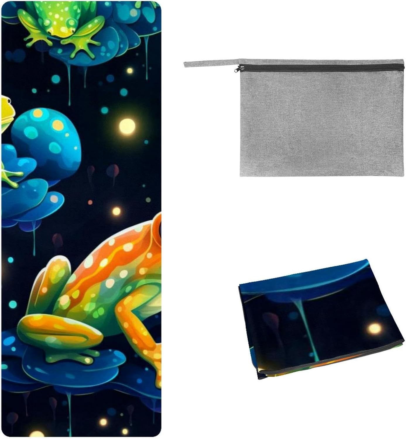 Yoga Towel, Galaxy Frog Pattern Non Slip Sweat Absorbent Hot Yoga Mat Towel for Hot Yoga, Pilates and Fitness - 72.8" x 26.8"