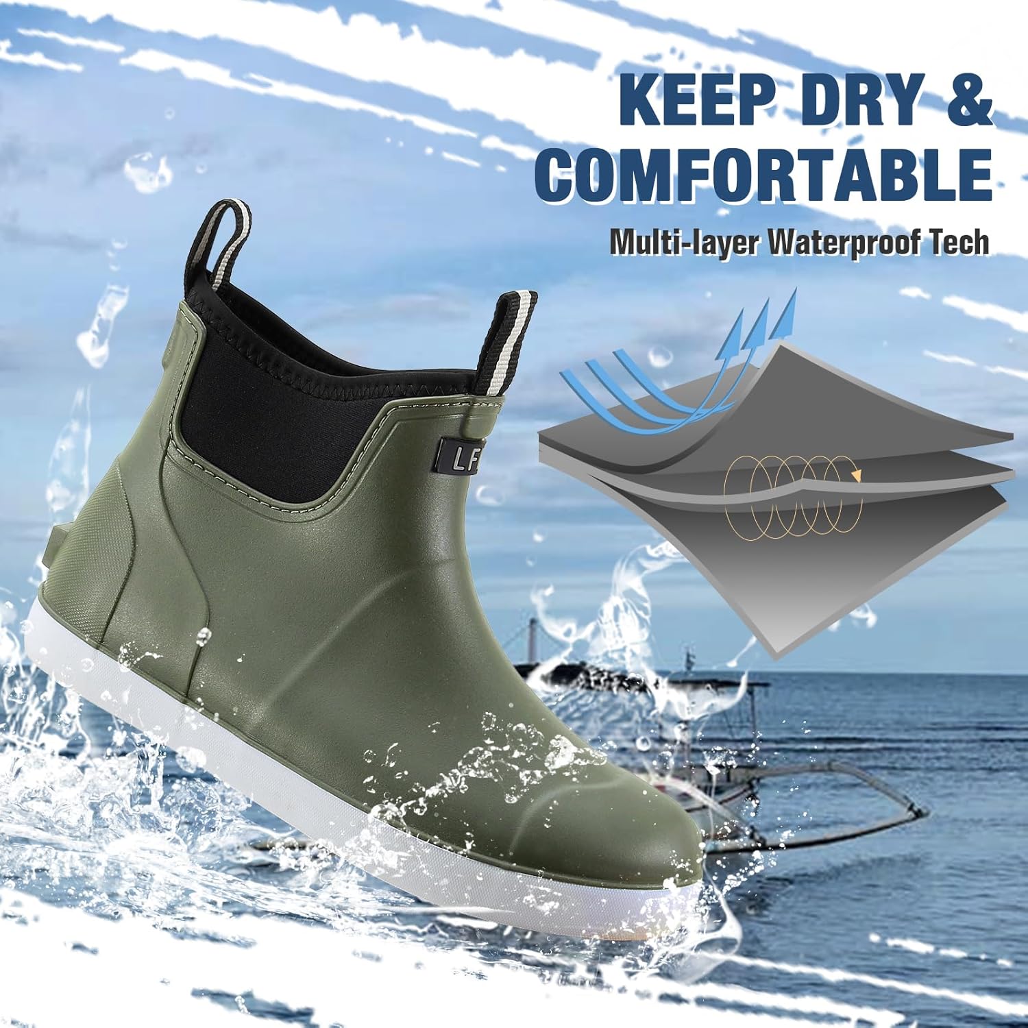 Rain Boots for Men, Waterproof Ankle Mens Deck Boots Anti-Slip Comfort Rubber Boots Chelsea Garden Shoes for Yard Fishing Outdoor Work - Image 4