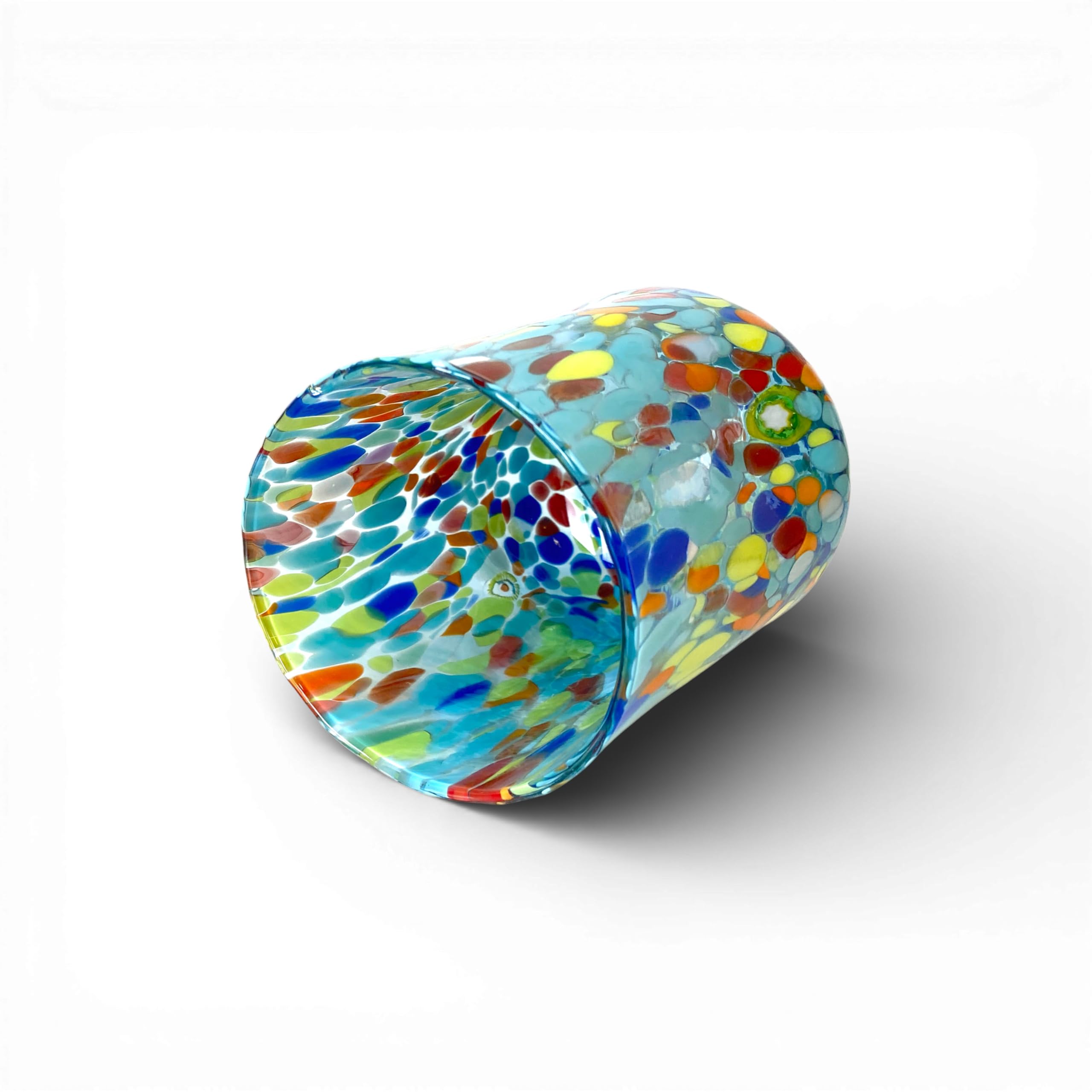 MAZZEGA ART & DESIGN - 6 Bicchieri Cilindro Accartocciato Classic, in Vetro Soffiato, Lavorato a Mano, con Murrine di Murano, linea “I Colori di Murano” 400 ml. Made in Italy (6, MIX)