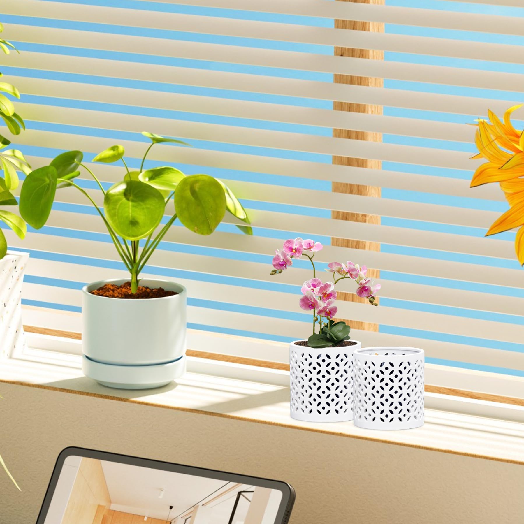Doniczki do orchidei z otworami, 10,4 cm ceramiczna donica do orchidei, wiszący wazon, doniczki do użytku wewnątrz i na zewnątrz, do przesadzania lub nowych roślin