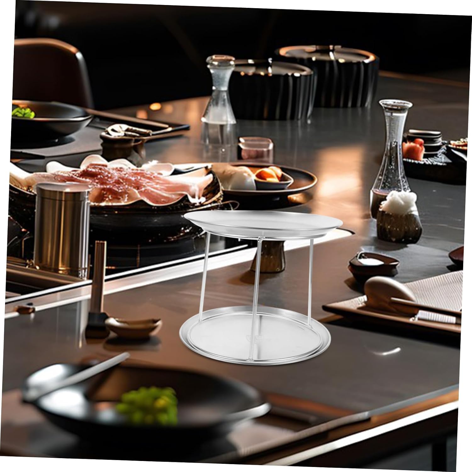 Ciieeo 3Pcs Stainless Steel Double-layer Seafood Tray Rack for Buffet Serving Food Dish Holder Stand Suitable for Household and Restaurant Use Versatile Seafood and Pizza Plate Display Rack