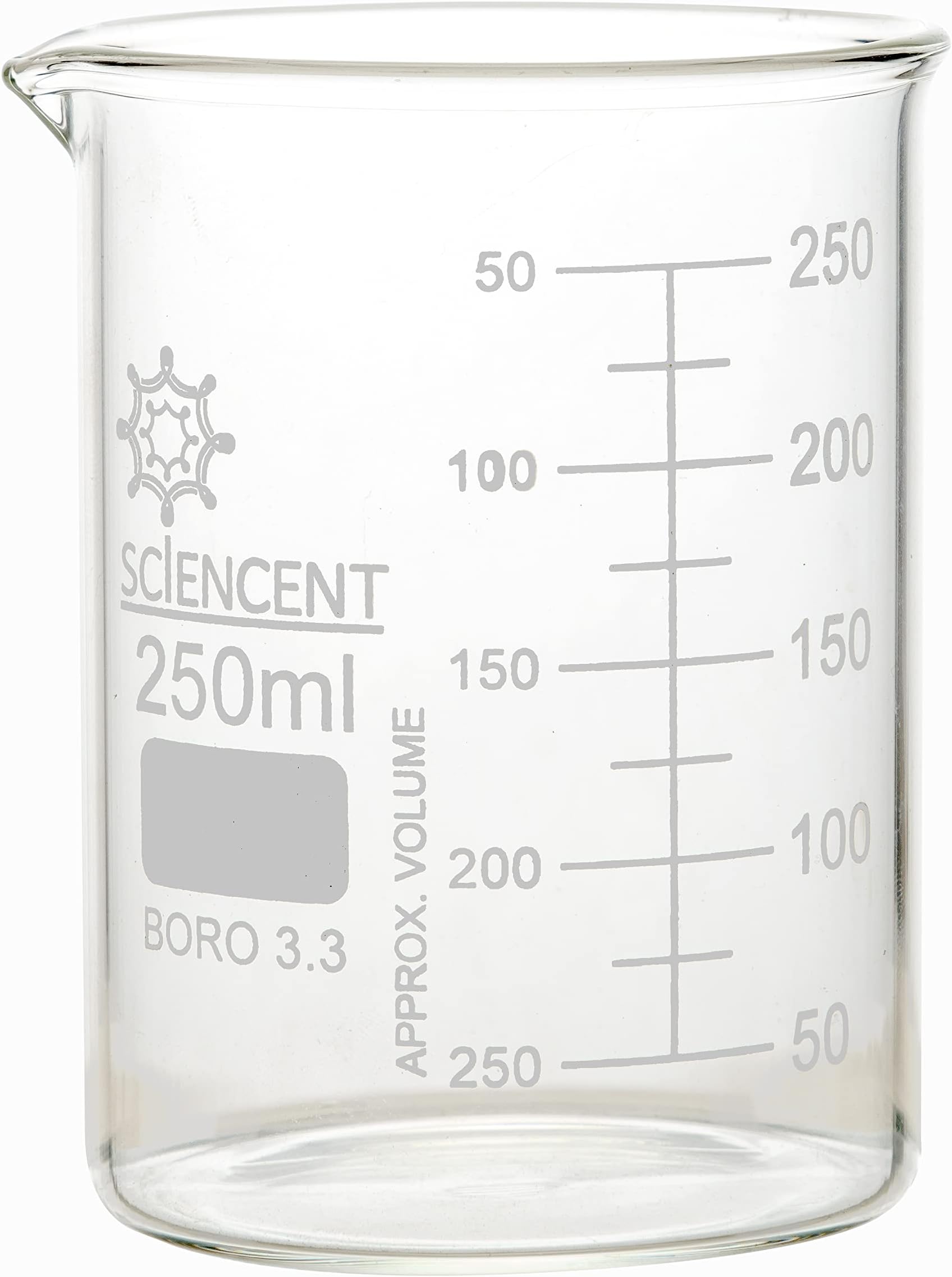 SCIENCENT WITH DEVICE 250 ml Glass Beaker Borosilicate Thick Low Form 250ml