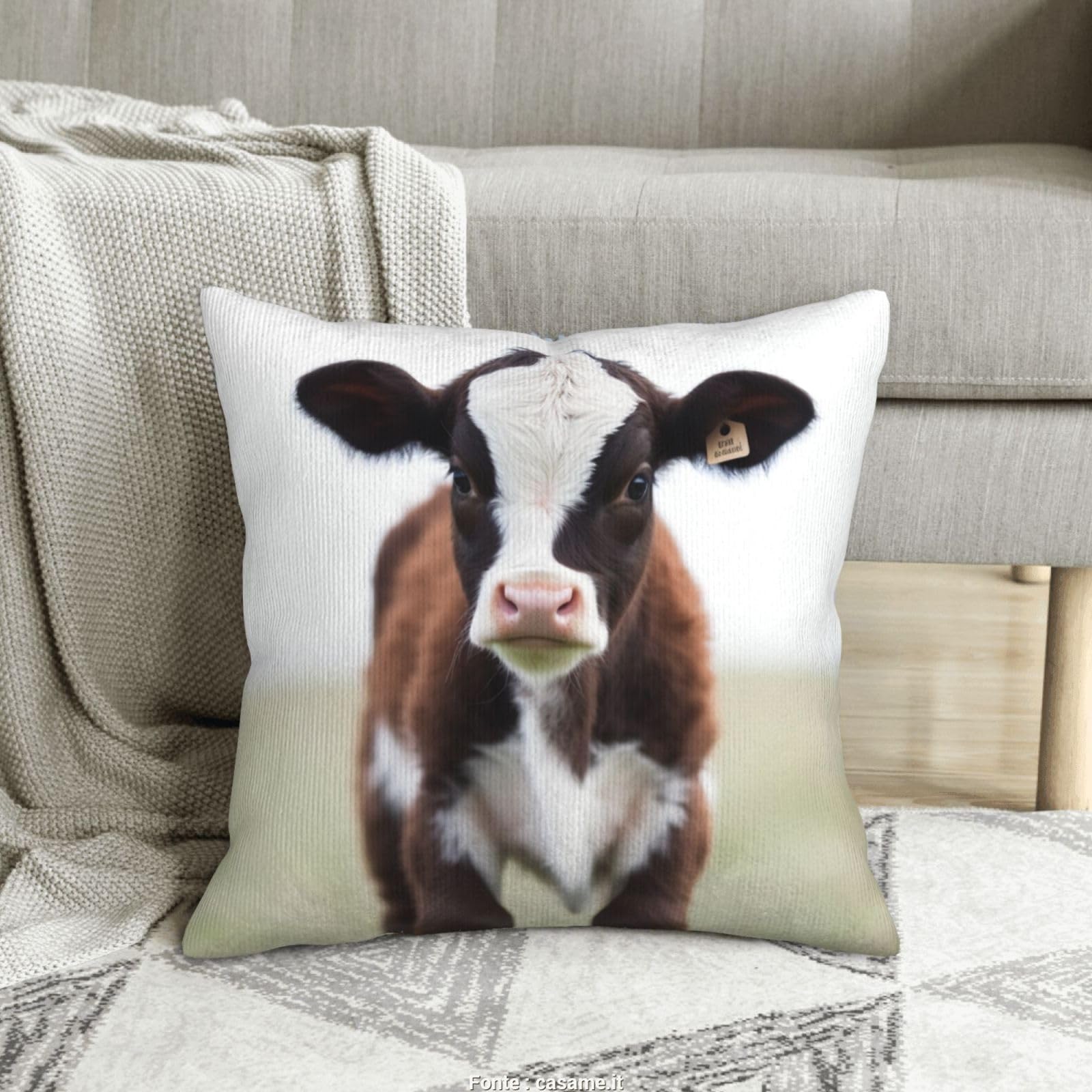 Housse de coussin en velours côtelé motif vache 45x45 cm pour la décoration du salon