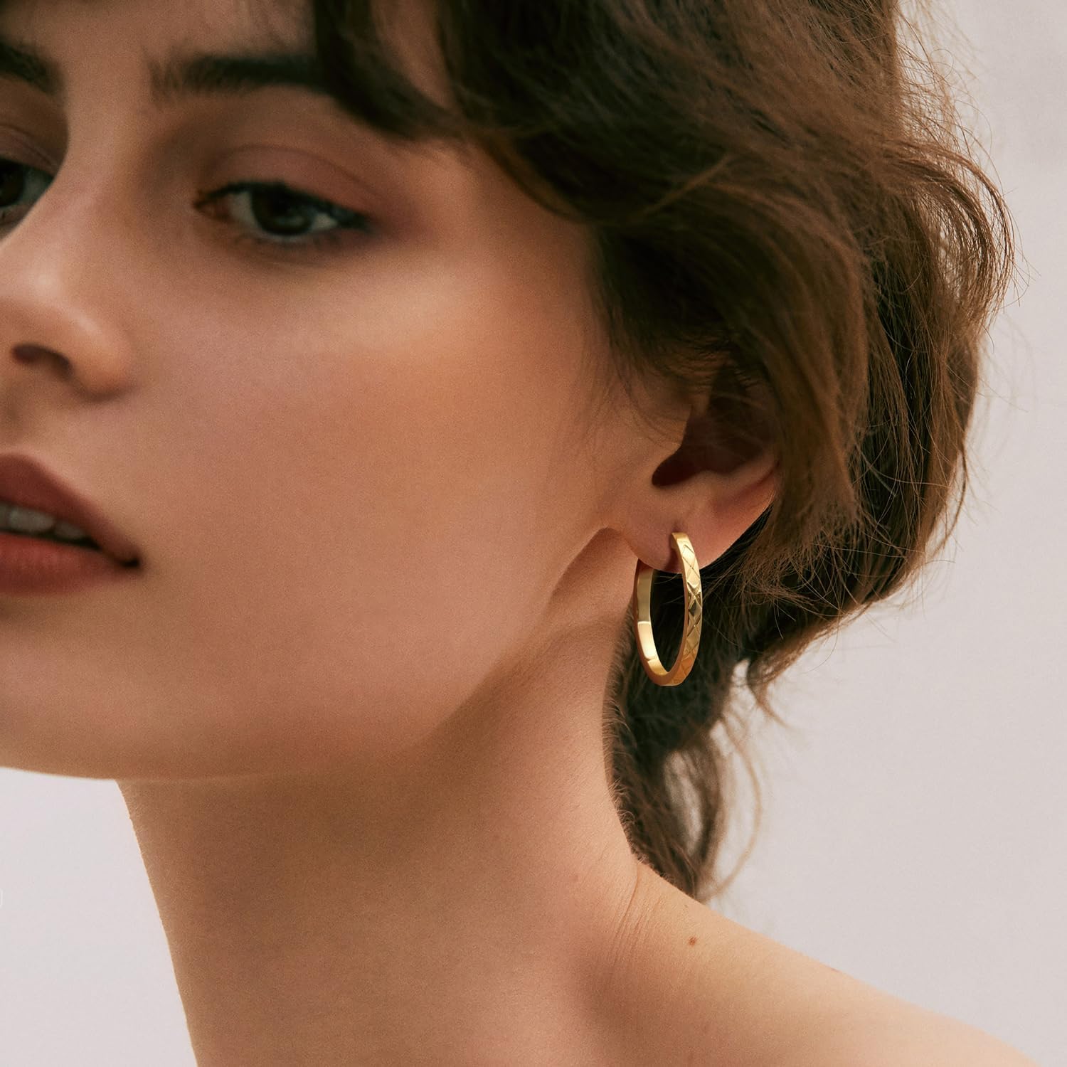 14K Gold Hoop Earrings for Women Hypoallergenic 14K Gold Earrings for Women Timeless Elegance Women’s Earring Big Cross-cut Luxe Fusion of Modern Design 30MM