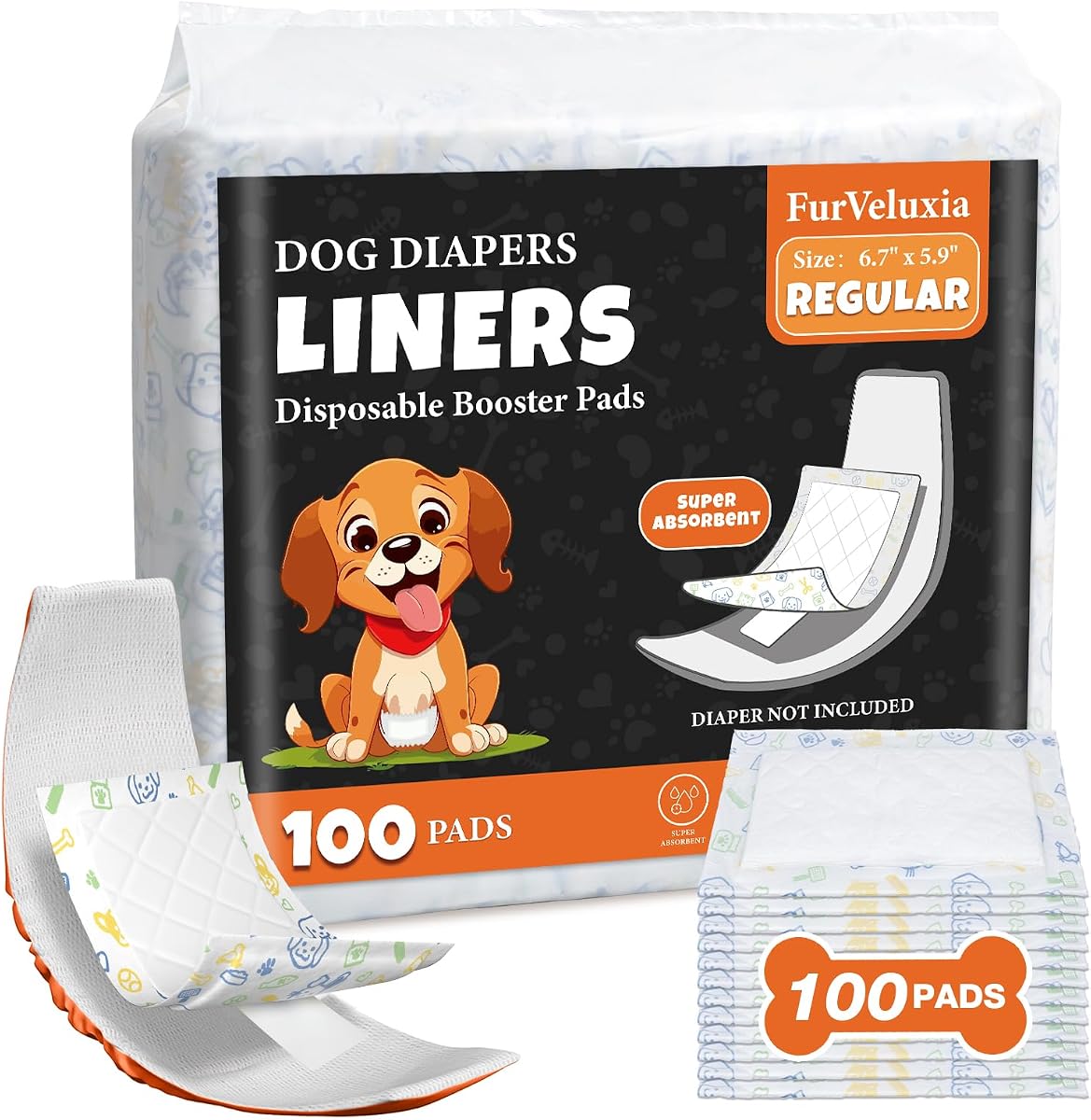Dog Diaper Liners for Male and Female Dogs(100ct), Super Absorbent Disposable Doggie Period Booster Dog Diaper Inserts fit Most Reusable and Washable Pet Belly Band and Wraps
