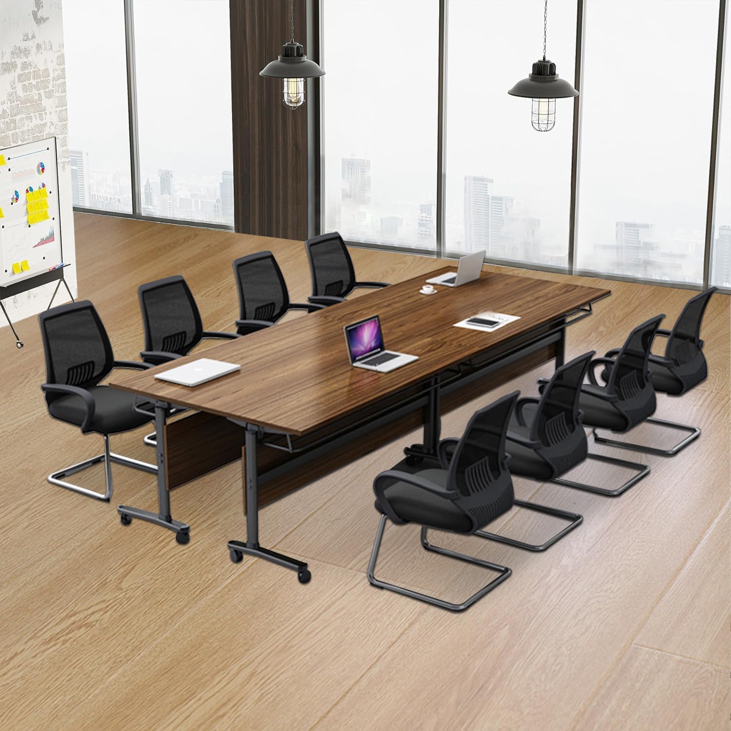 Conference Tables Folding Conference Room Tables,55.1x23.6x29.5 Inches Flip Top Training Meeting Table with Wheels,Modern Rectangle Seminar Boardroom Table for Office Conference Room (Walnut, 8 Pack)