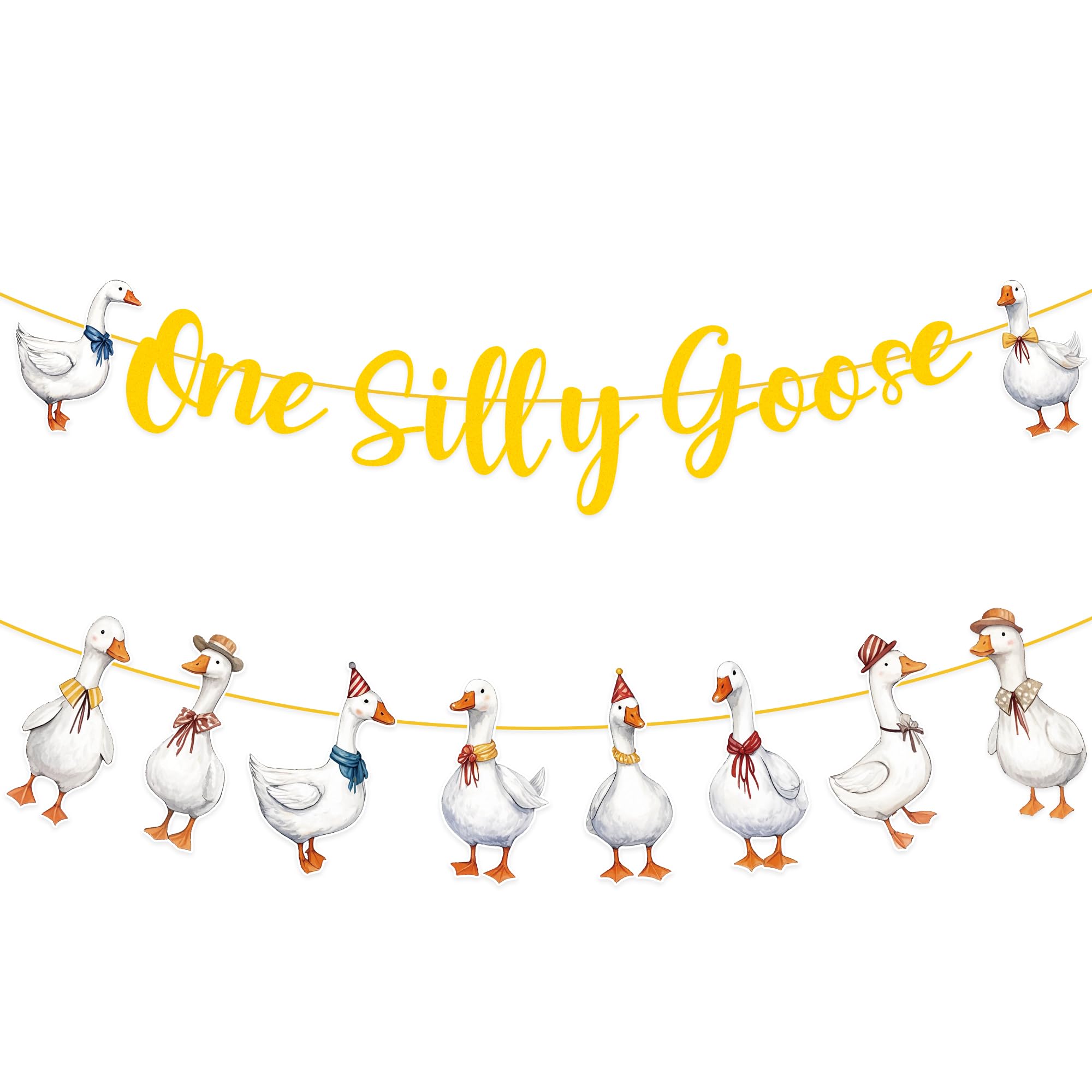 One Silly Cute Goose Birthday Decor, Funny Yellow Goose Banner Garland for Baby Boy or Girl, 1st Birthday Gender Neutral Farm Animal Party Supplies