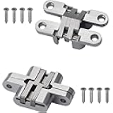 2 Pack 1.77 in Hidden Hinge Invisible Concealed Cross Hinges 180 Degree Folding Door Cross Zinc Alloy Hidden Hinges Swing Invisible Hinge for Cabinet, Cupboard,Wooden Box,with Screws-S5