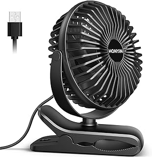 HONYIN Mini Ventilator mit Clip, 720 Grad Drehung Kleiner USB Ventilator, Starke + Stabile Klammer, 3 Geschwindigkeitsstufen, Ideal als Tischventilator im Büro und Schlafzimme