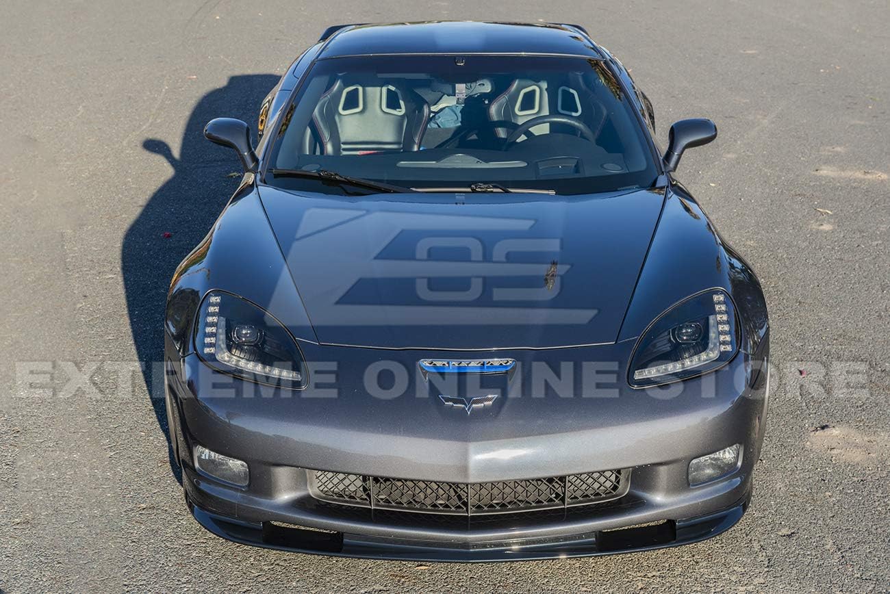 Replacement For 2005-2013 Chevrolet Corvette C6 Wide Body Models | ZR1 Style Front Bumper Lower Lip Splitter (ABS Plastic - Painted Glossy Black)