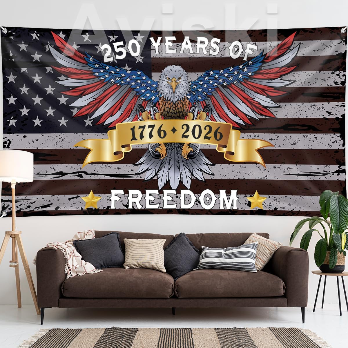 July 4th Banner 78 x 43 Inch Long 1776-2026 250 Years of Freedom Banner USA Background Banners Anniversay Decorations Supplies for Patriotic Party Decorations