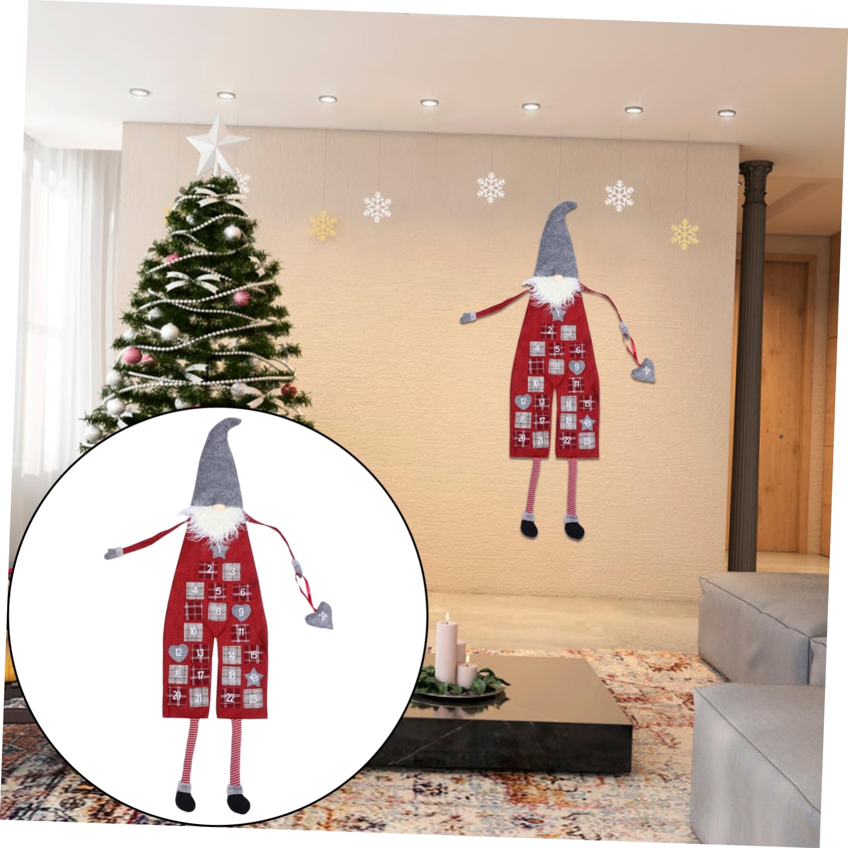 Anneome Calendario Dell'avvento Conto alla Rovescia Sacchetti, Decorazione Natalizia in Lana Artificiale a Forma di Babbo Natale, per Feste di Natale in Soggiorno e Ingresso