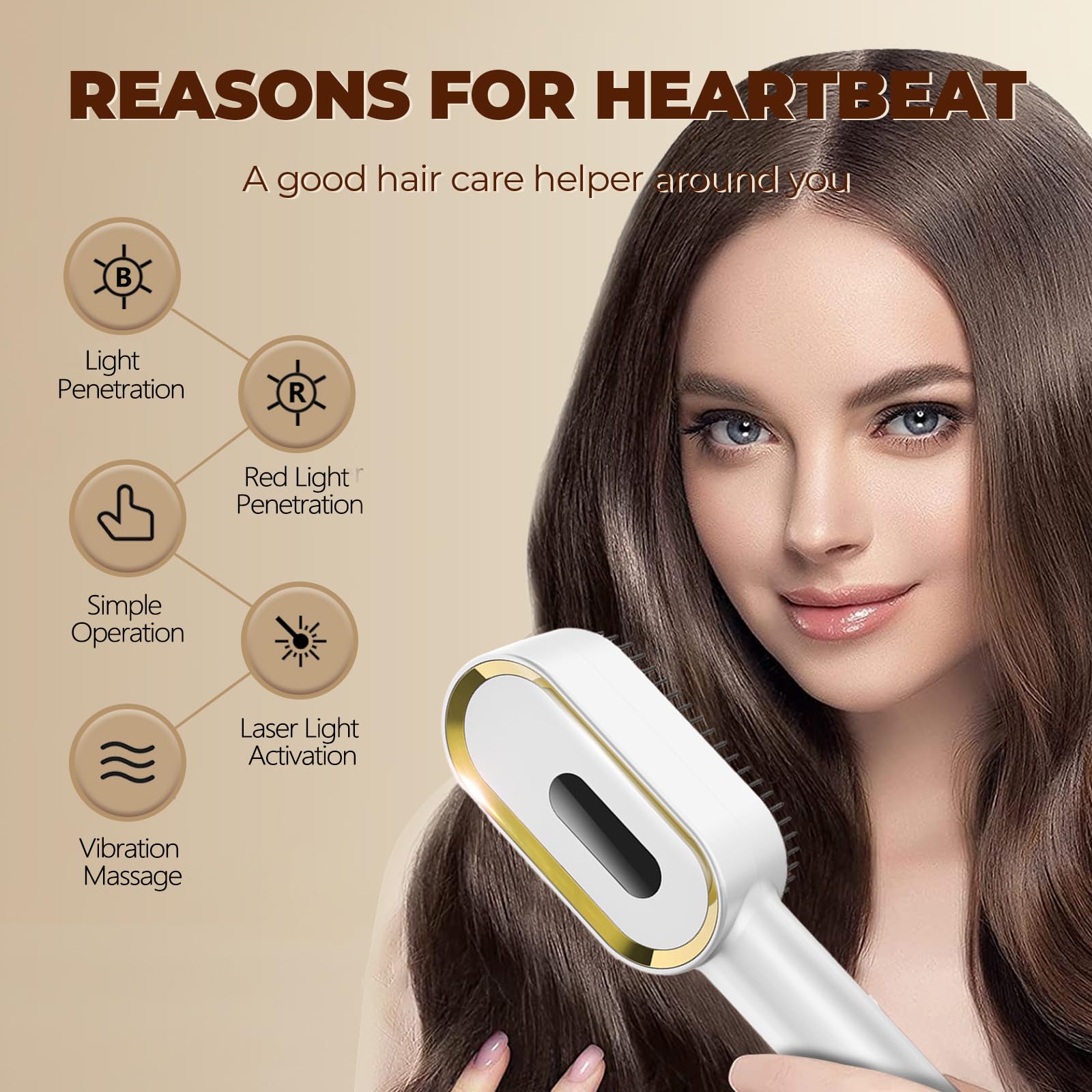 Laser Hair Growth Comb - FDA Cleared 650nm LLLT Red Light Therapy for Thinning Hair Regrowth, Vibrating Scalp Massager Promotes Fuller, Thicker Hair Rechargeable for Men & Women - White