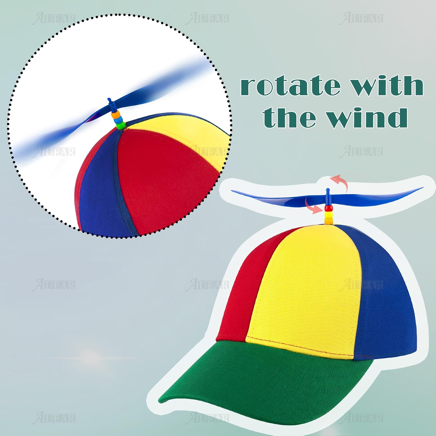 AUEAR Detachable Propeller Hat Baseball Cap with Rainbow Helicopter Adjustable Hat Colorful for Adult