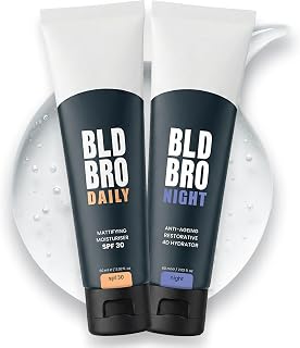 BLD BRO SPF 30 + Night Duo, 24-Hour Skincare Set for Bald Men – Gel Moisturisers to Protect, Hydrate & Restore – 2×60 ml
