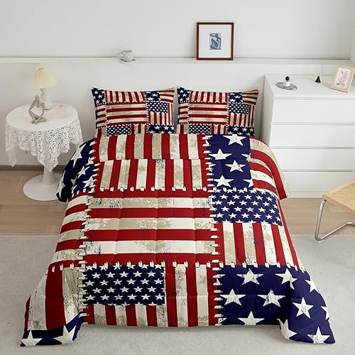 Miniatura 8 de Feelyou Juego de edredón de camuflaje del ejército con bandera estadounidense, decoración militar, camuflaje verde selva, bandera de Estados Unidos,