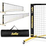 Portable Pickleball Net Set with Wheels, Regulation Size 22 FT & Half Court 11 FT, Steady Metal Frame Pickle Ball Net Set System with Carry Bag for Backyards, Driveways, and Garages