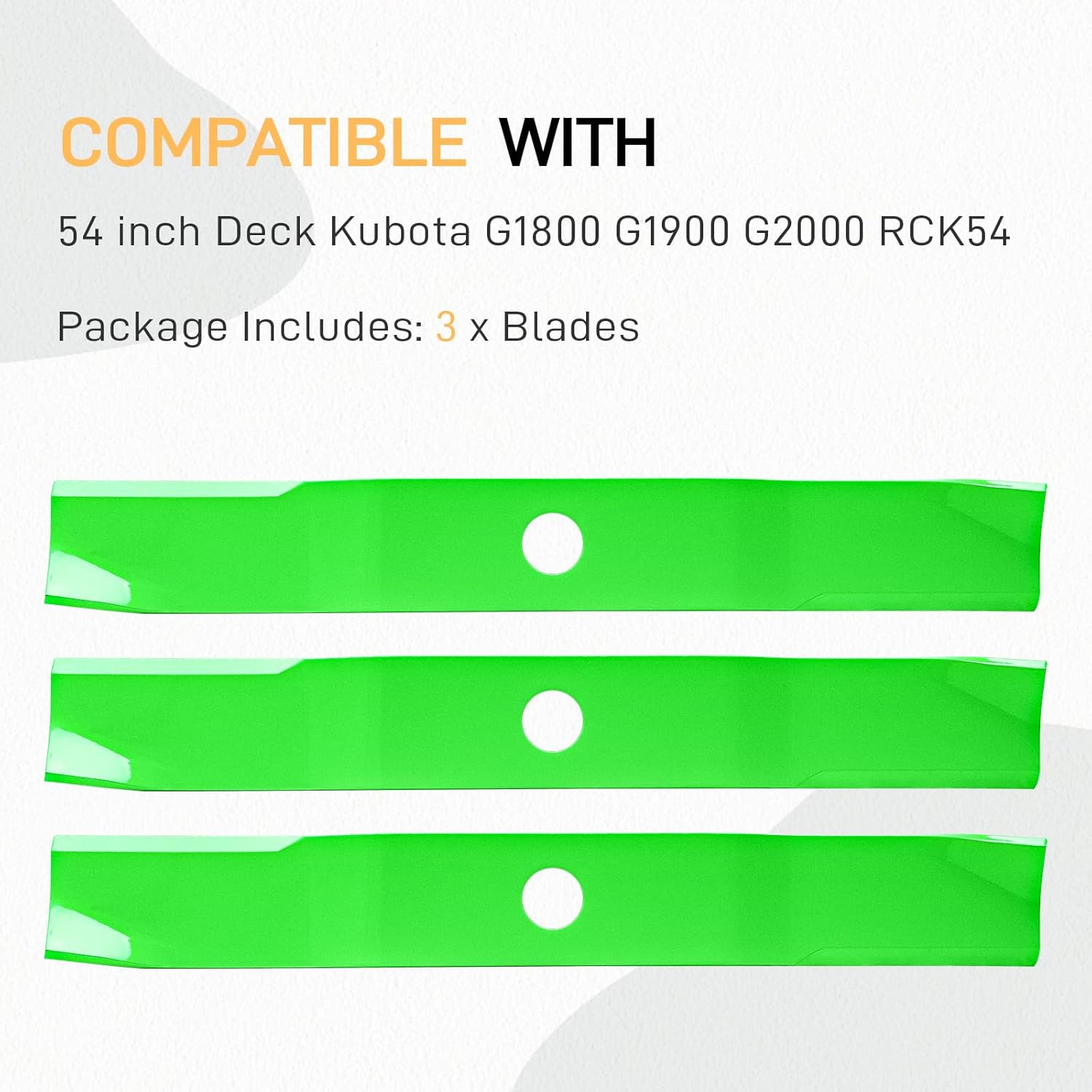 54" Deck Mower Blades Fit for Kubota RCK54-18Z RC54-24B Lawn Mower Replaces OEM Kubota 70000-25004 76529-34330 K5615-34330 3 Pack (High-Lift) 3 Pack