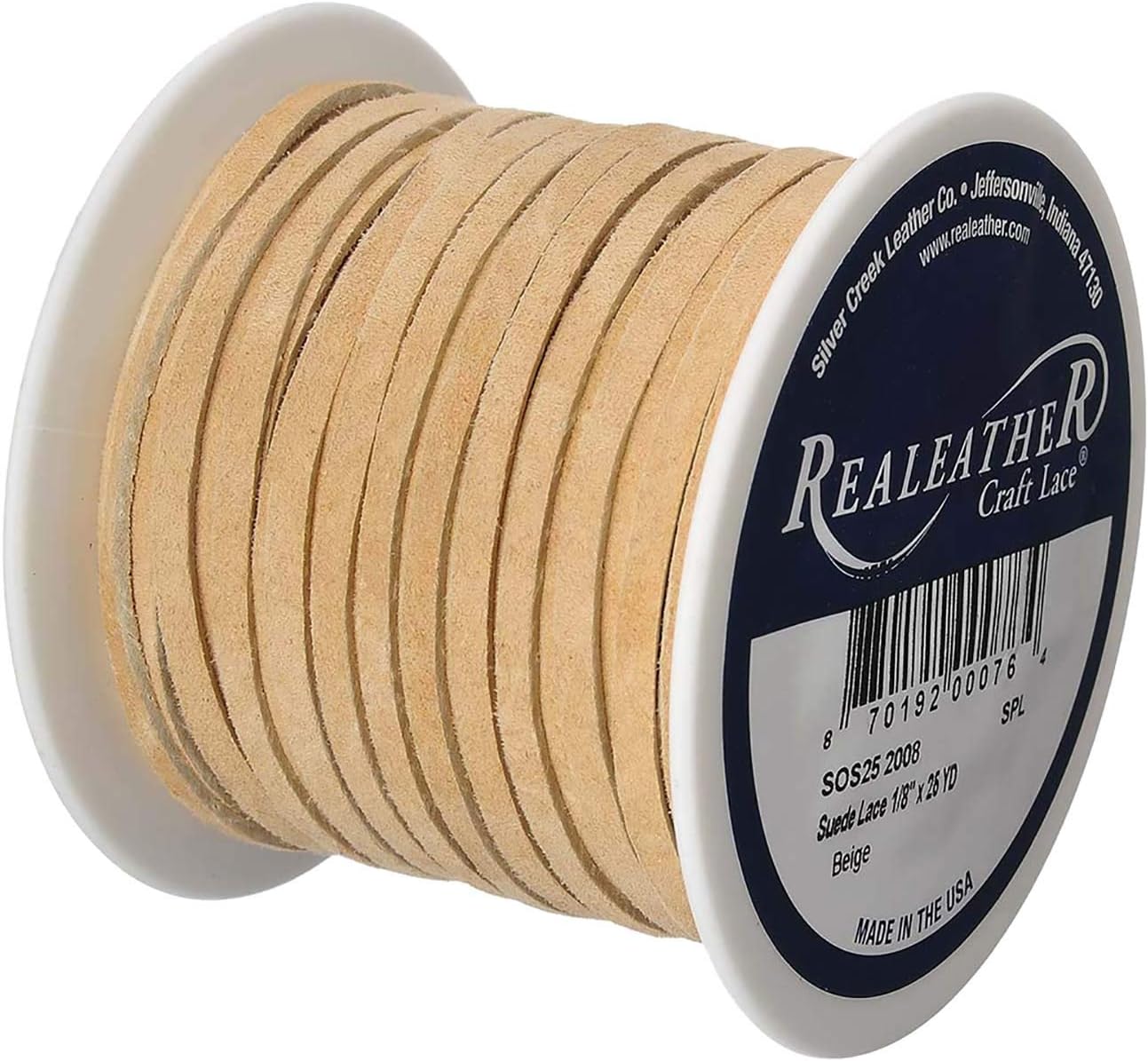 Realeather, Beige Suede Lace, 1/8" x25-yard Spool