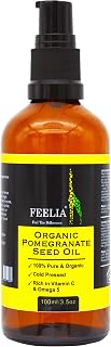 Feelia - Organic Pomegranate Seed Oil - Cold Pressed, Rich in Vitamin C & Omega 5, Nourishes skin, Hydrates Dull, Dry Hair, 100% Pure & Organic - 100ml